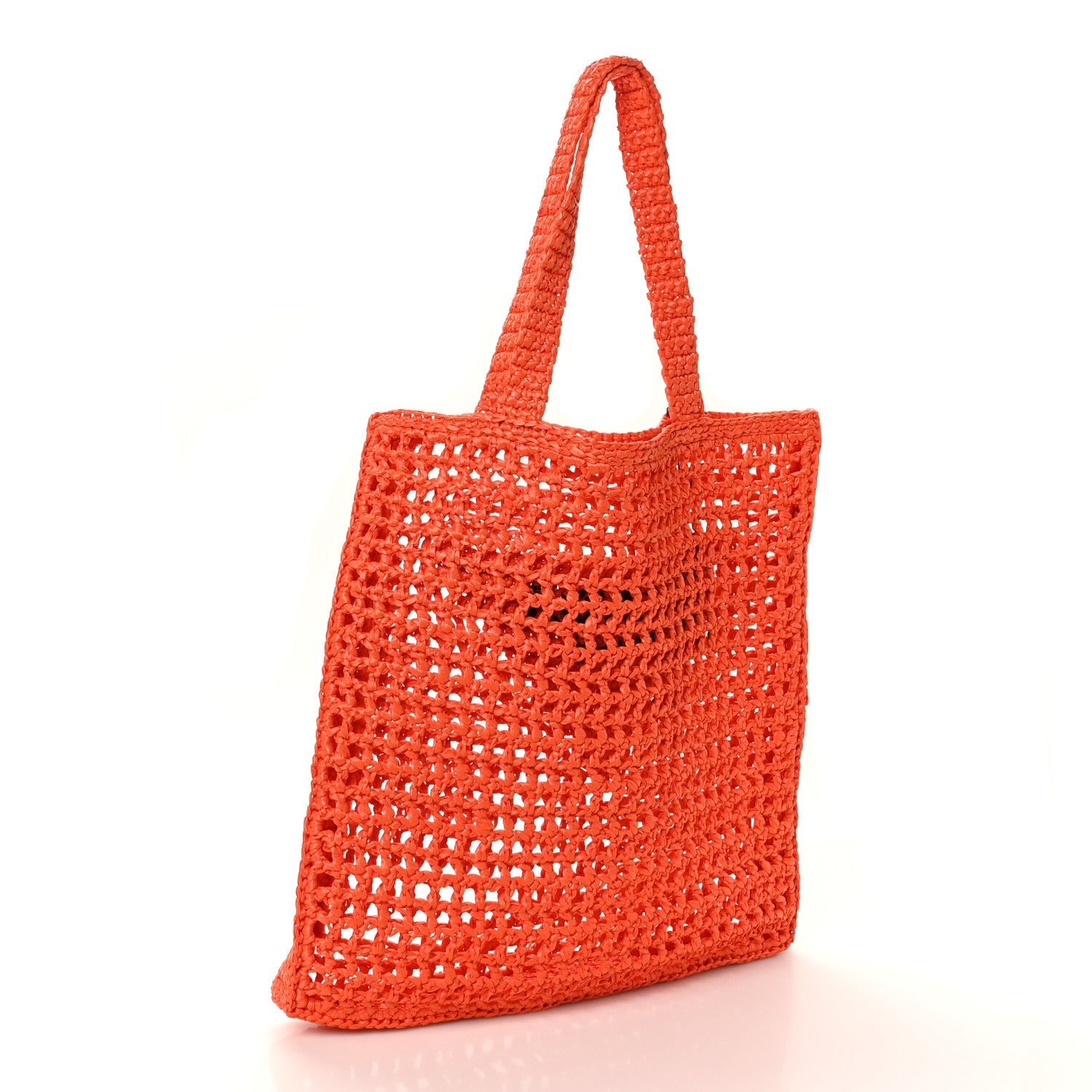 Yarn Raffia Effect Crochet Logo Embroidered Tote Bag Arancio