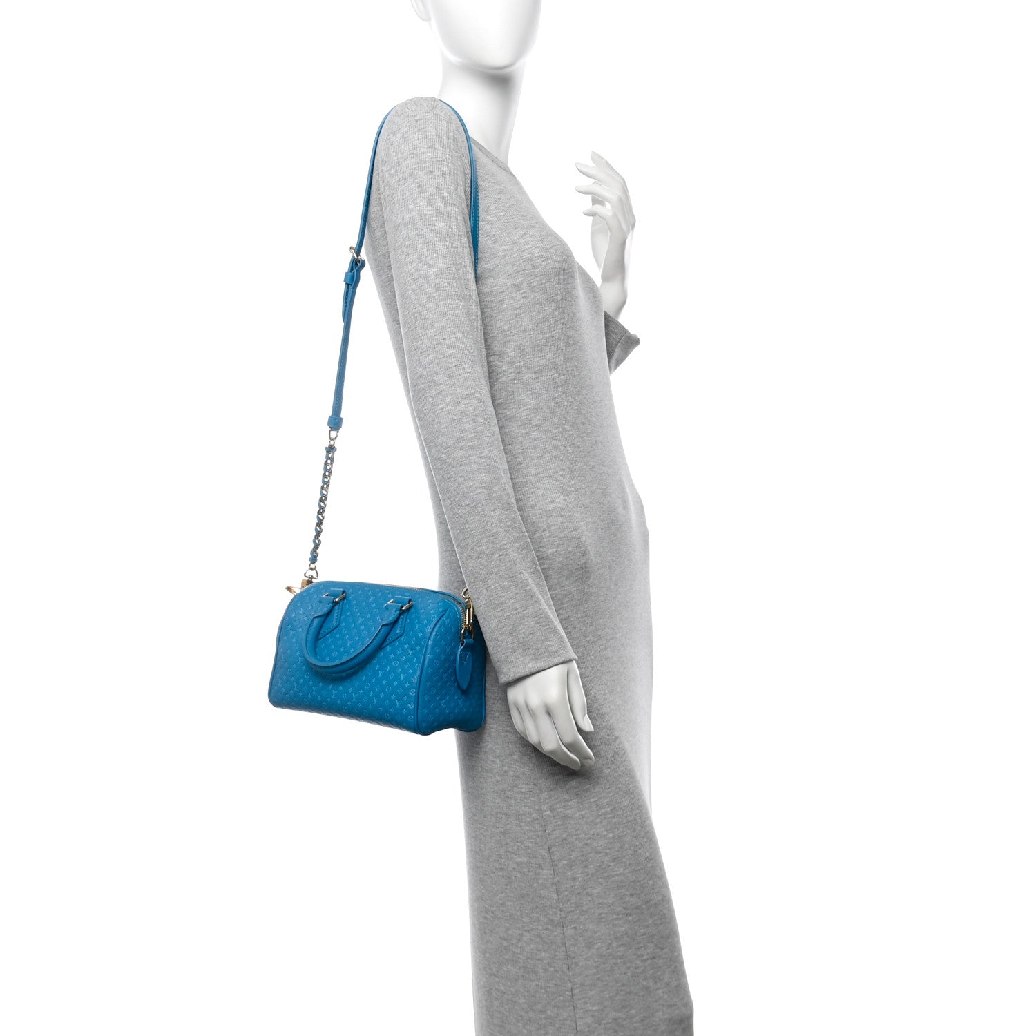 Calfskin Nanogram Embossed Speedy Bandouliere 20 Blue