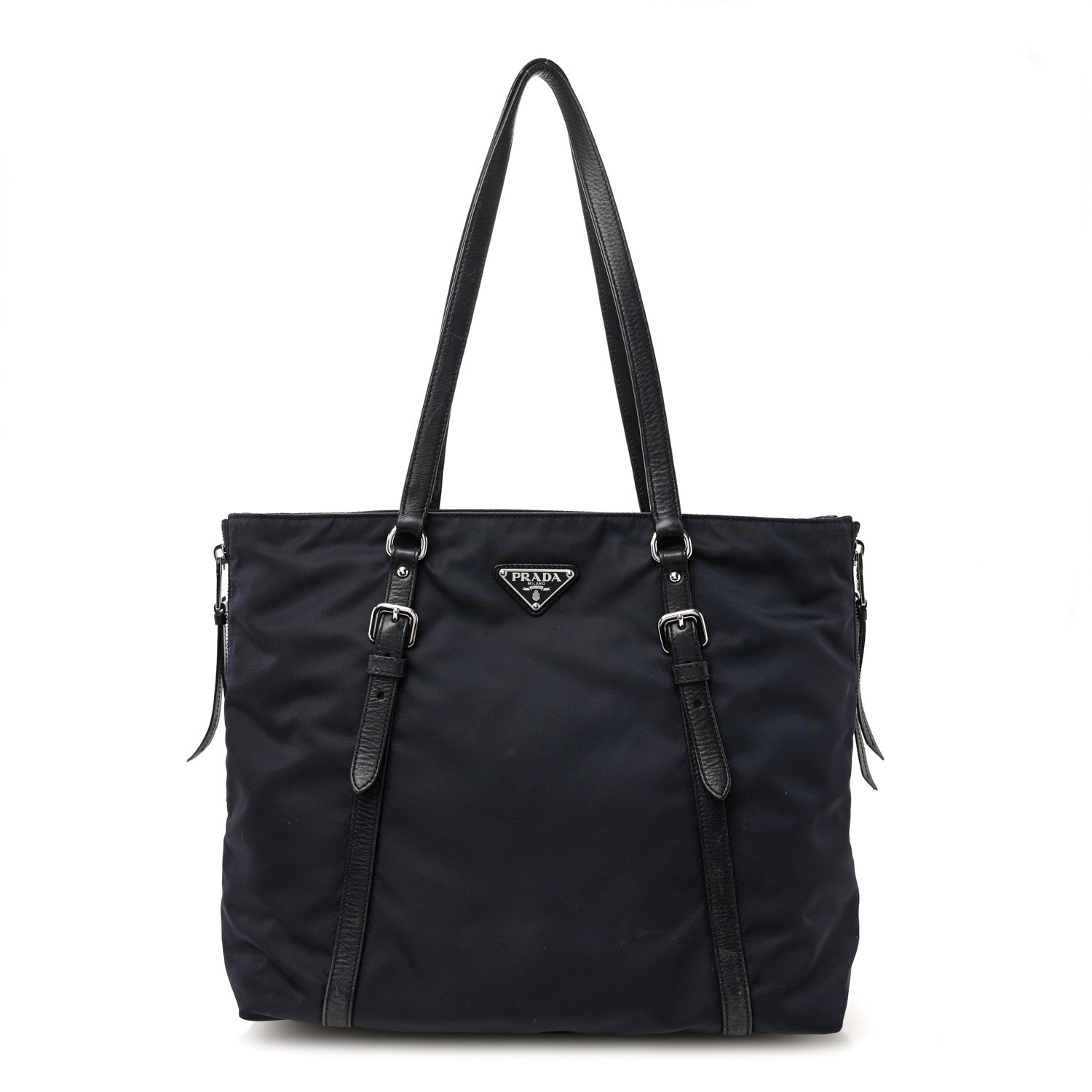 Tessuto Nylon Soft Calfskin Side Zip Tote Bag Bleu