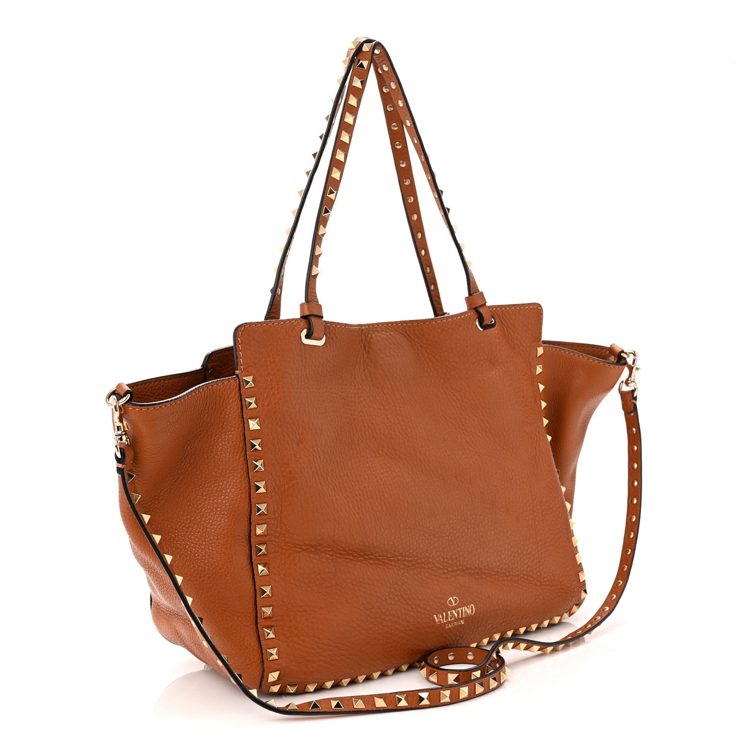Pebbled Calfskin Medium Rockstud Tote Light Cuir