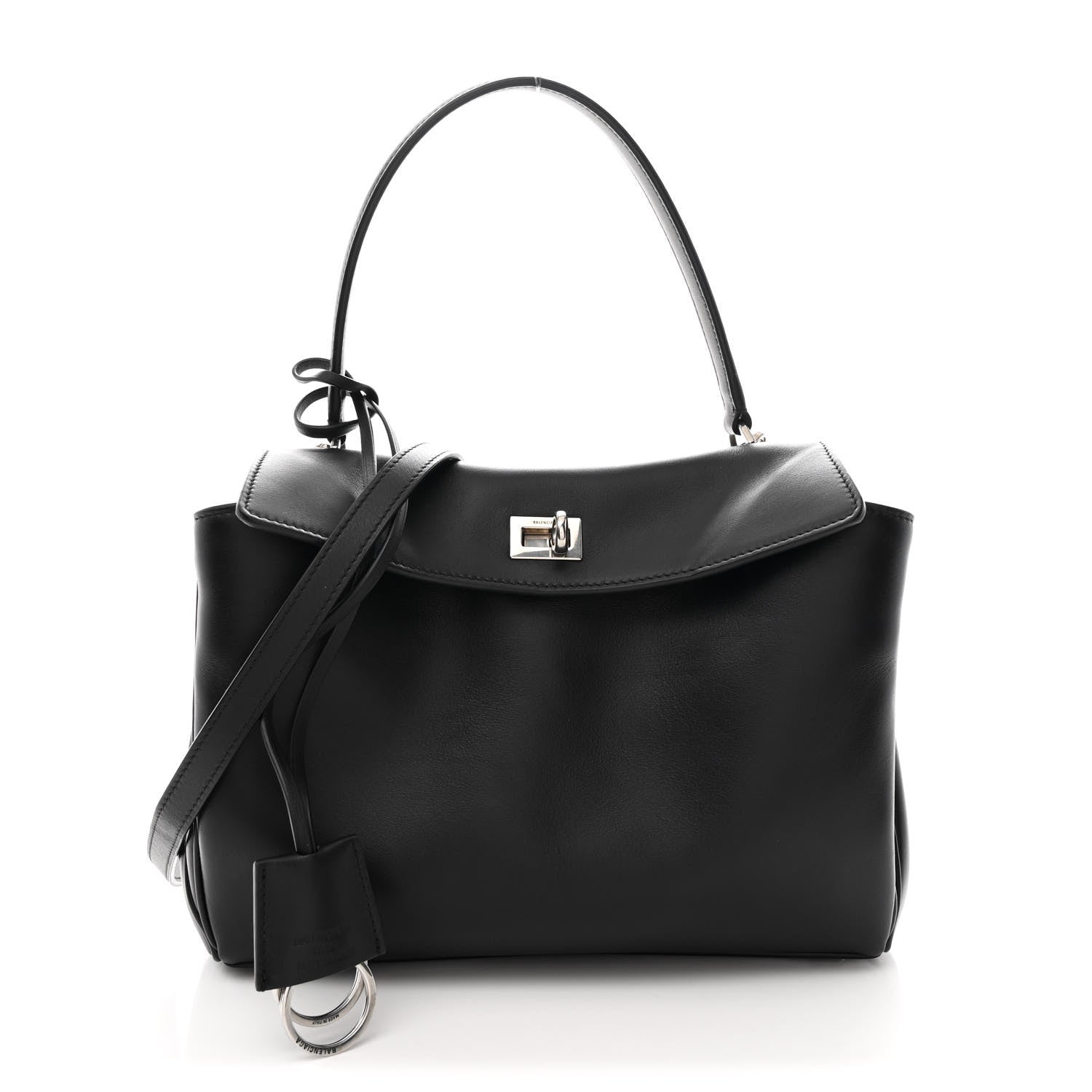 Natural Smooth Calfskin Small Rodeo Top Handle Handbag Black