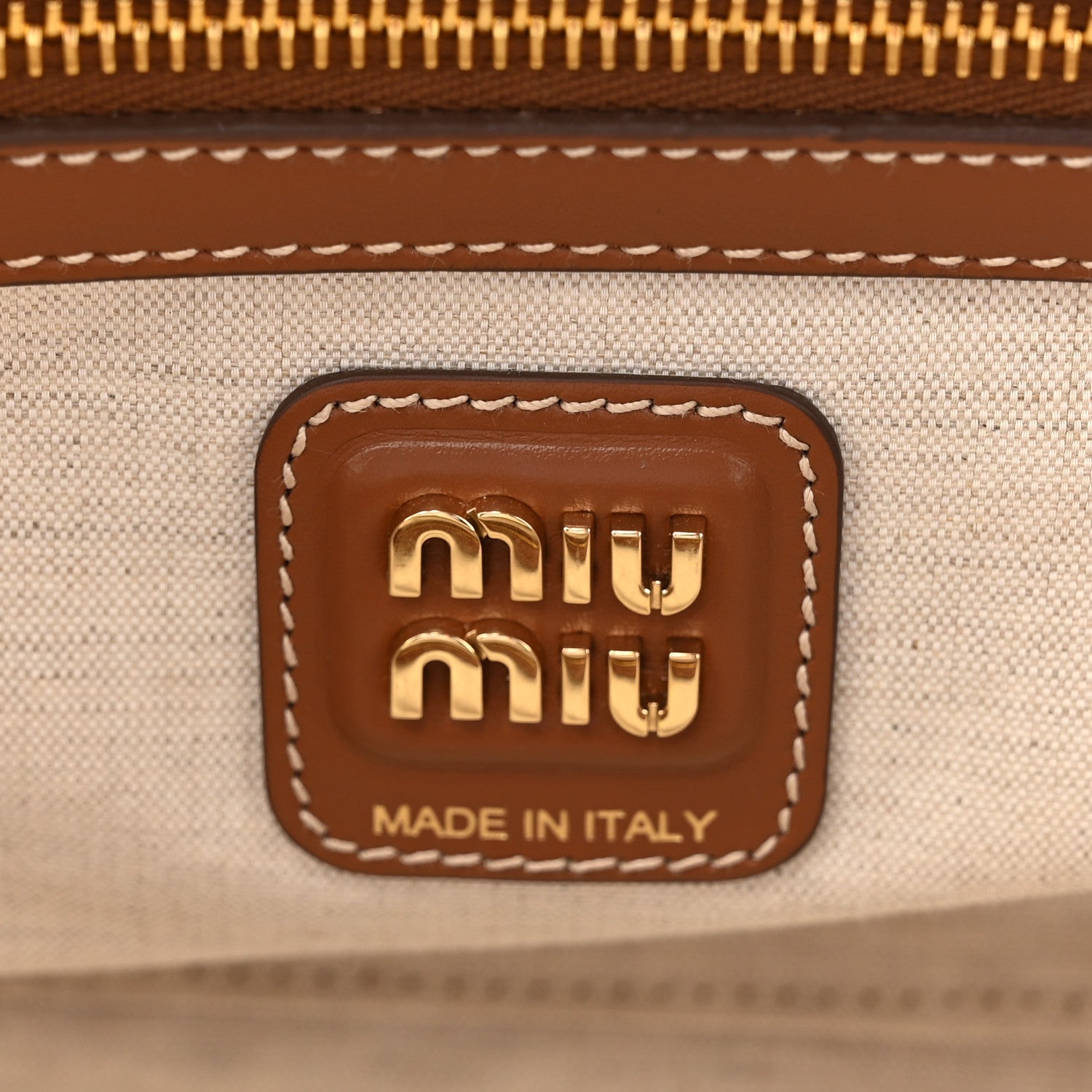 Canvas Calfskin Large Beau Top Handle Bag Naturale Brandy