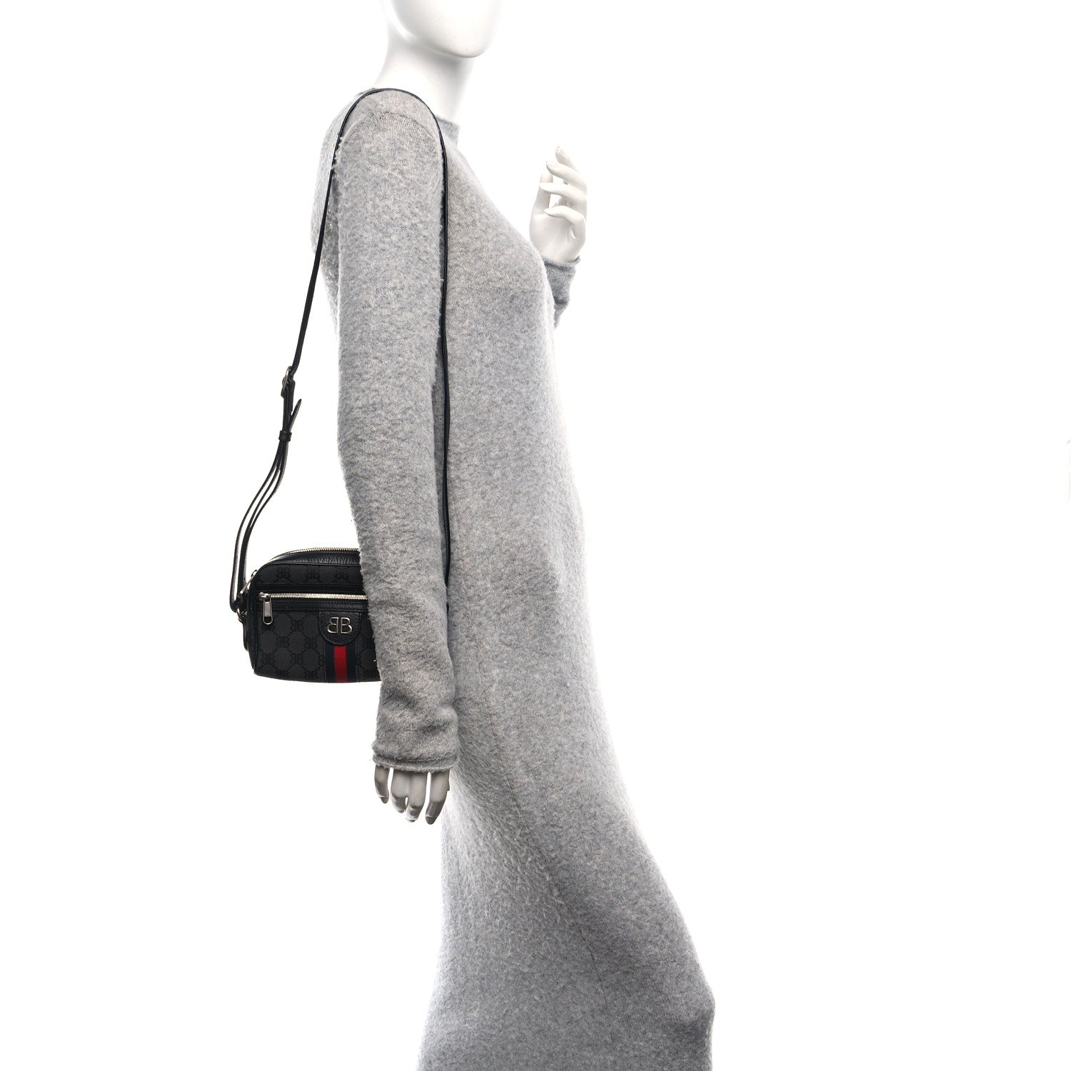 X BALENCIAGA BB Monogram Web Mini Ophidia Shoulder Bag Black