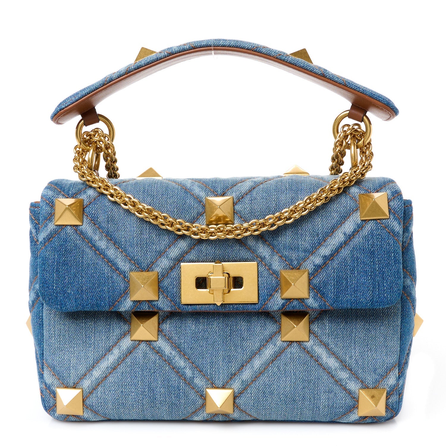 Denim Medium Roman Stud Shoulder Bag Light Denim Selleria