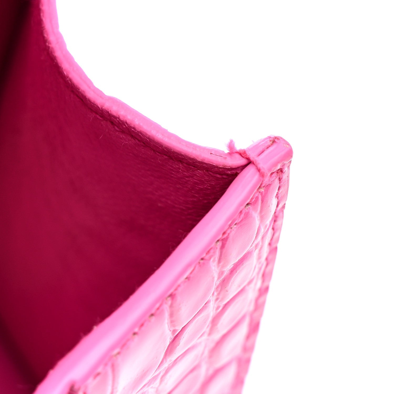 Shiny Calfskin Crocodile Embossed Hourglass Top Handle Bag XS Neon Pink