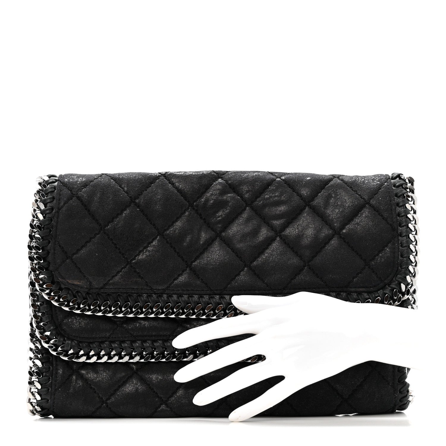 Shaggy Deer Quilted Falabella Fold Over Clutch Black