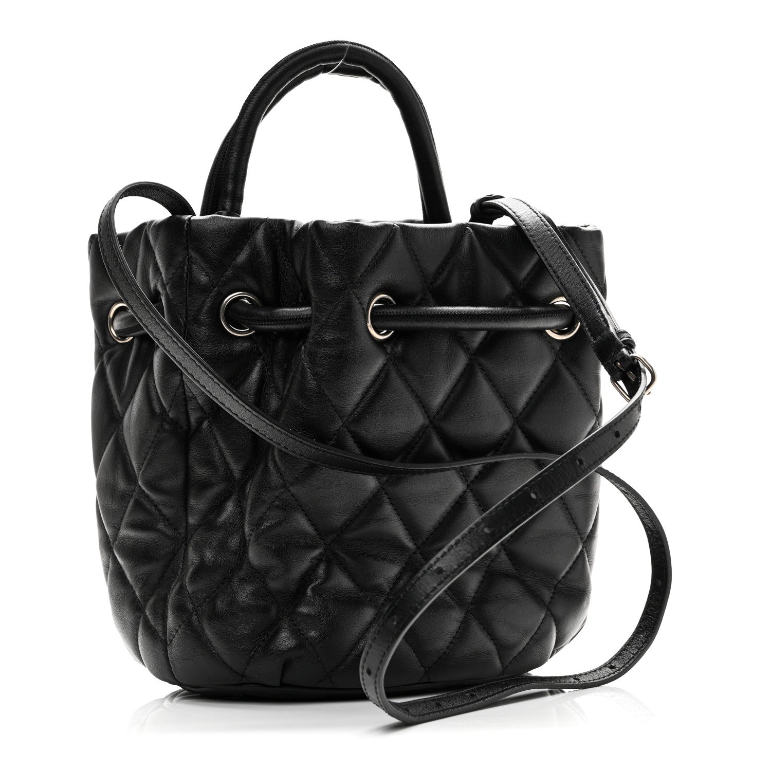 Nappa Calfskin Quilted Touch B Bucket Bag Black