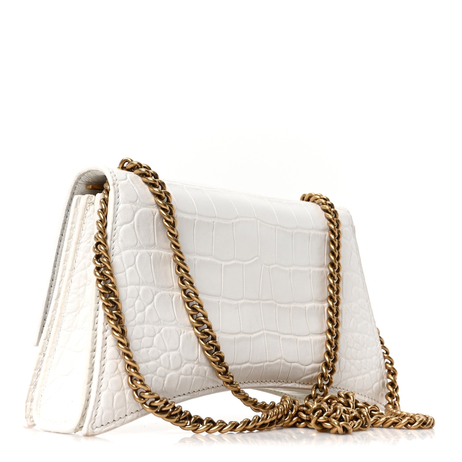 Calfskin Crocodile Small Crush Chain Bag White