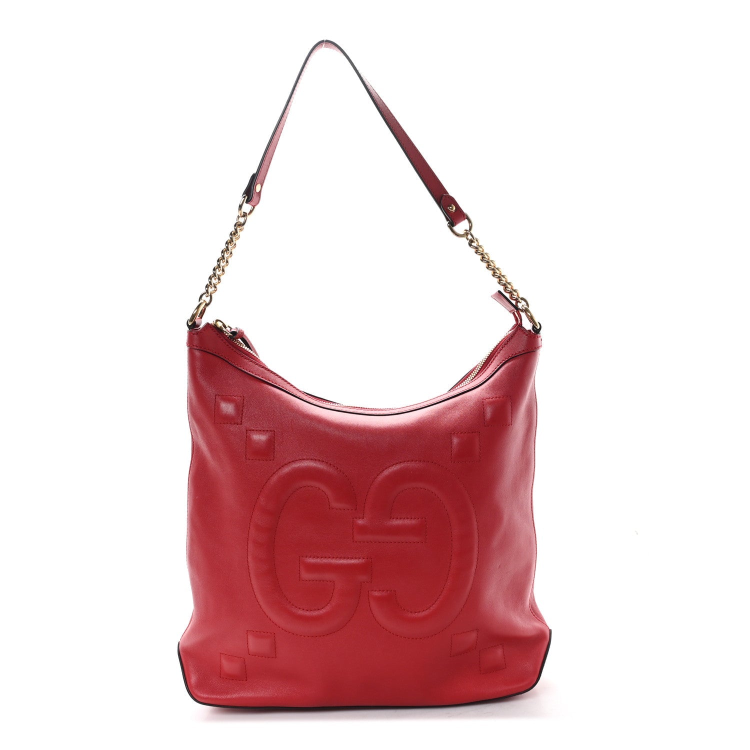Apollo Calfskin GG Dadini Embroidered Chain Hobo Hibiscus Red