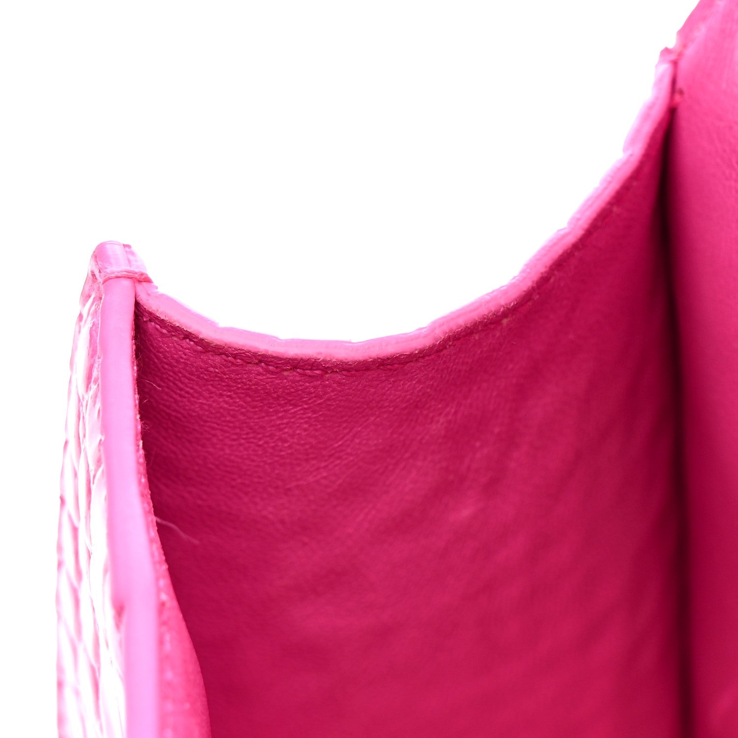 Shiny Calfskin Crocodile Embossed Hourglass Top Handle Bag XS Neon Pink