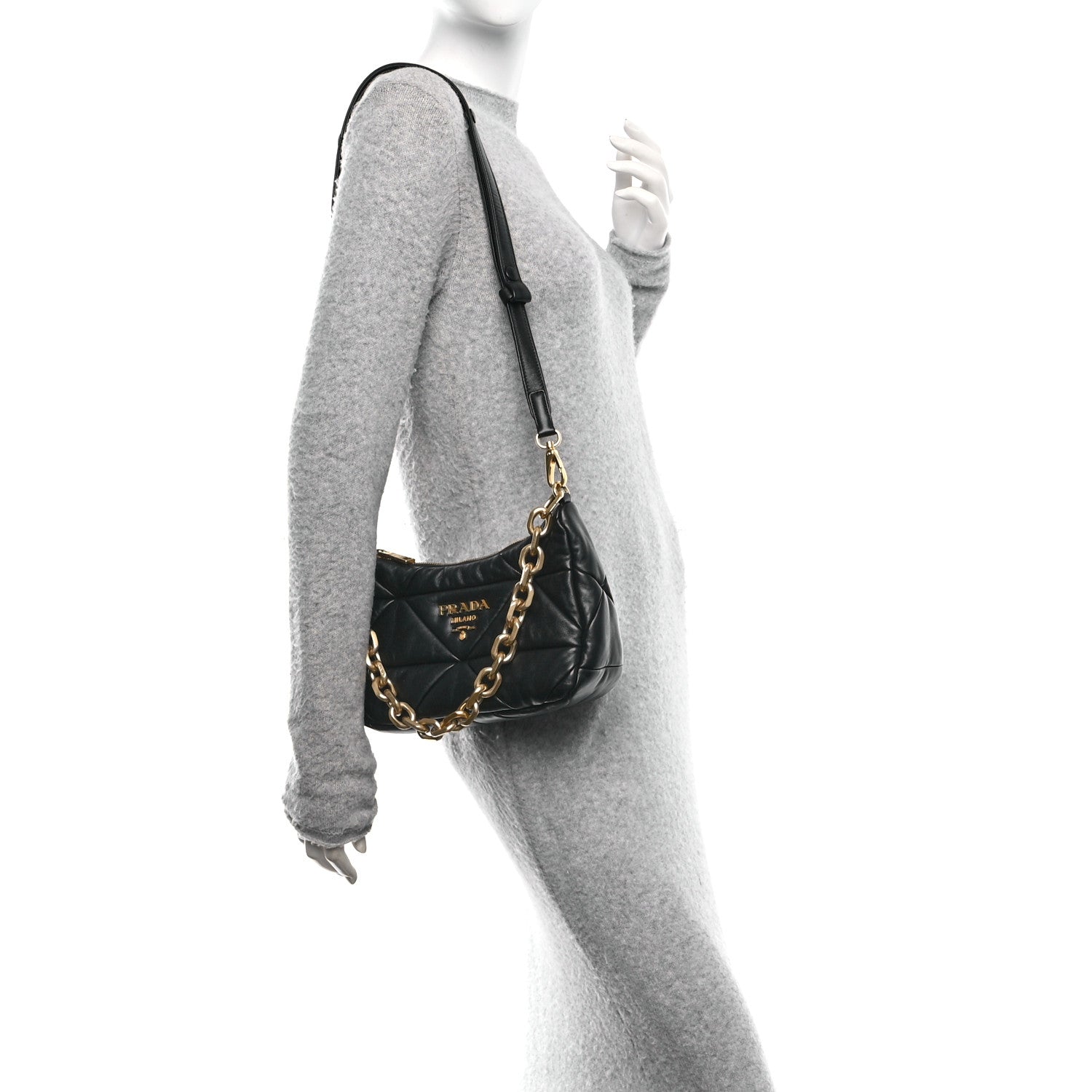 Nappa Triangle Quilted Patchwork System Bag Black