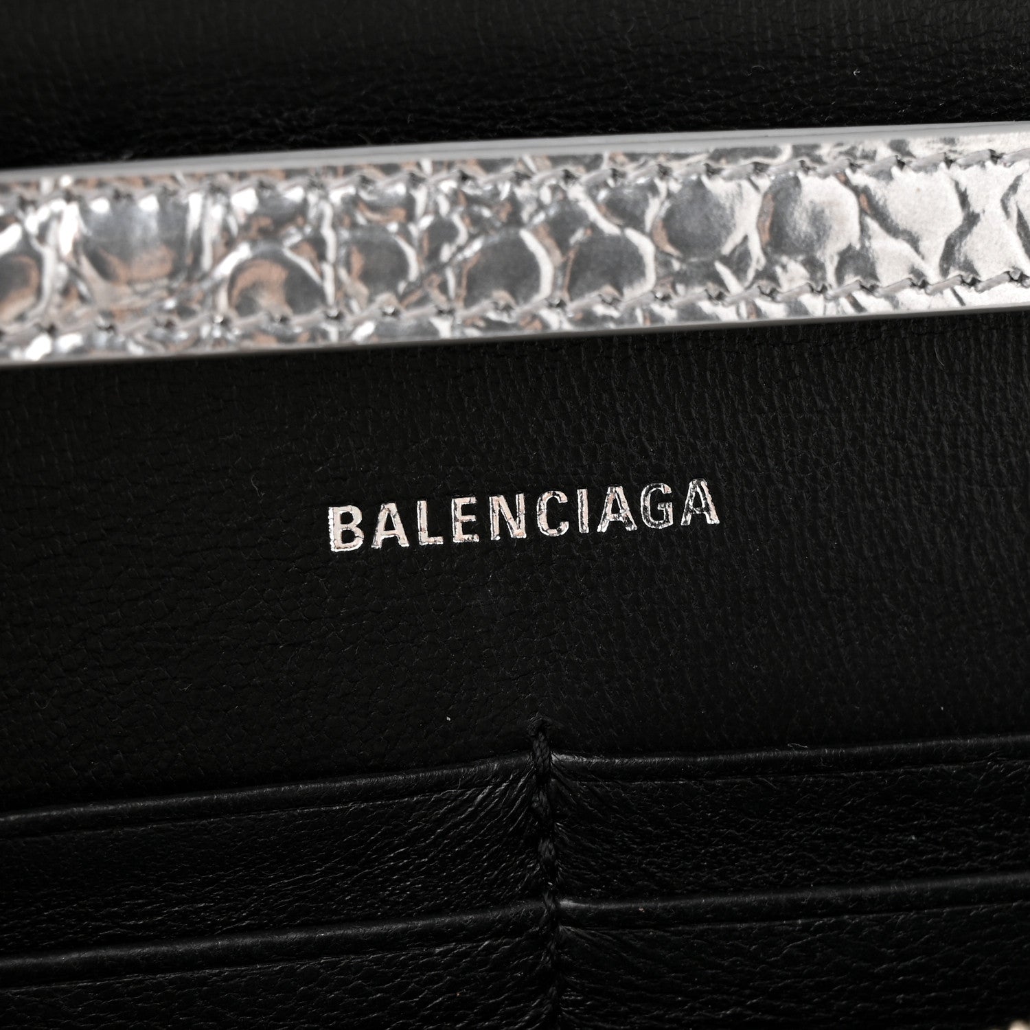 Metallic Calfskin Crocodile Embossed Hourglass Chain Bag Silver