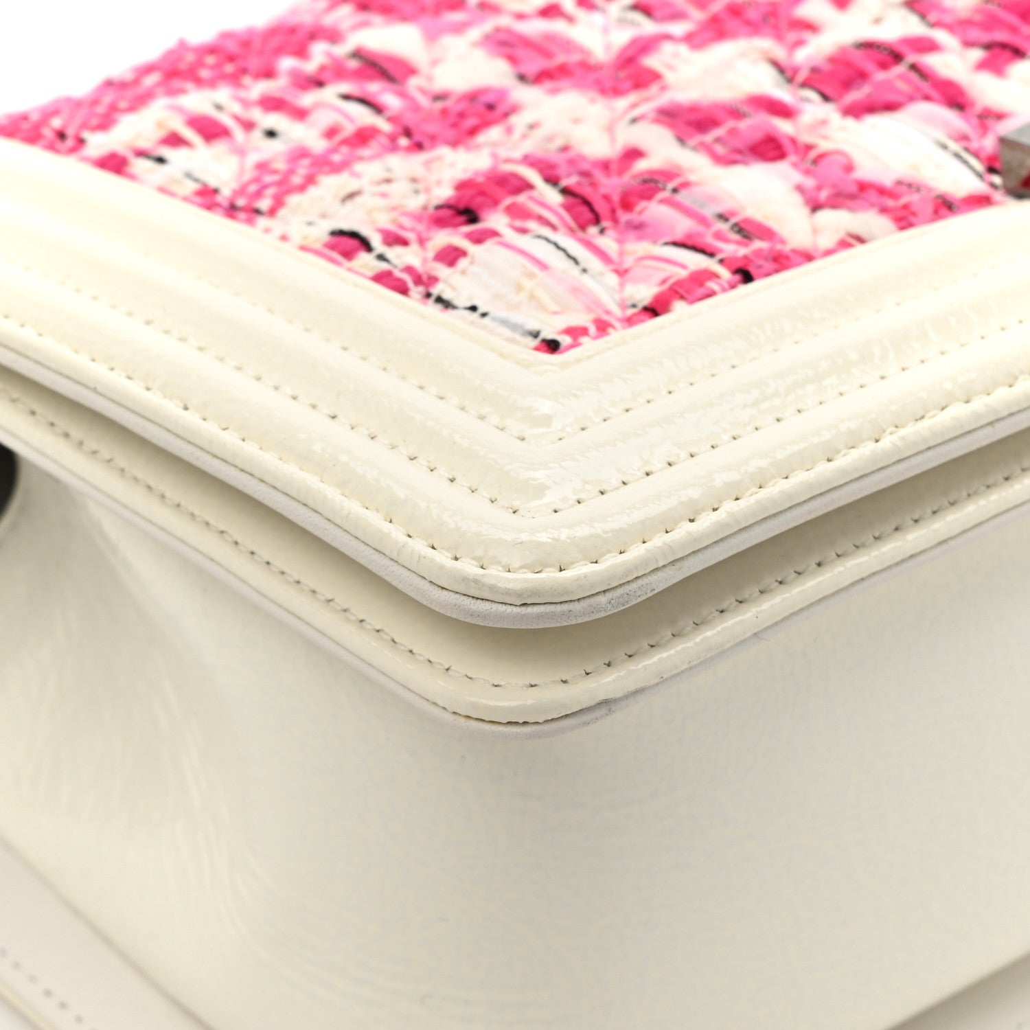 Patent Tweed Medium Boy Flap White