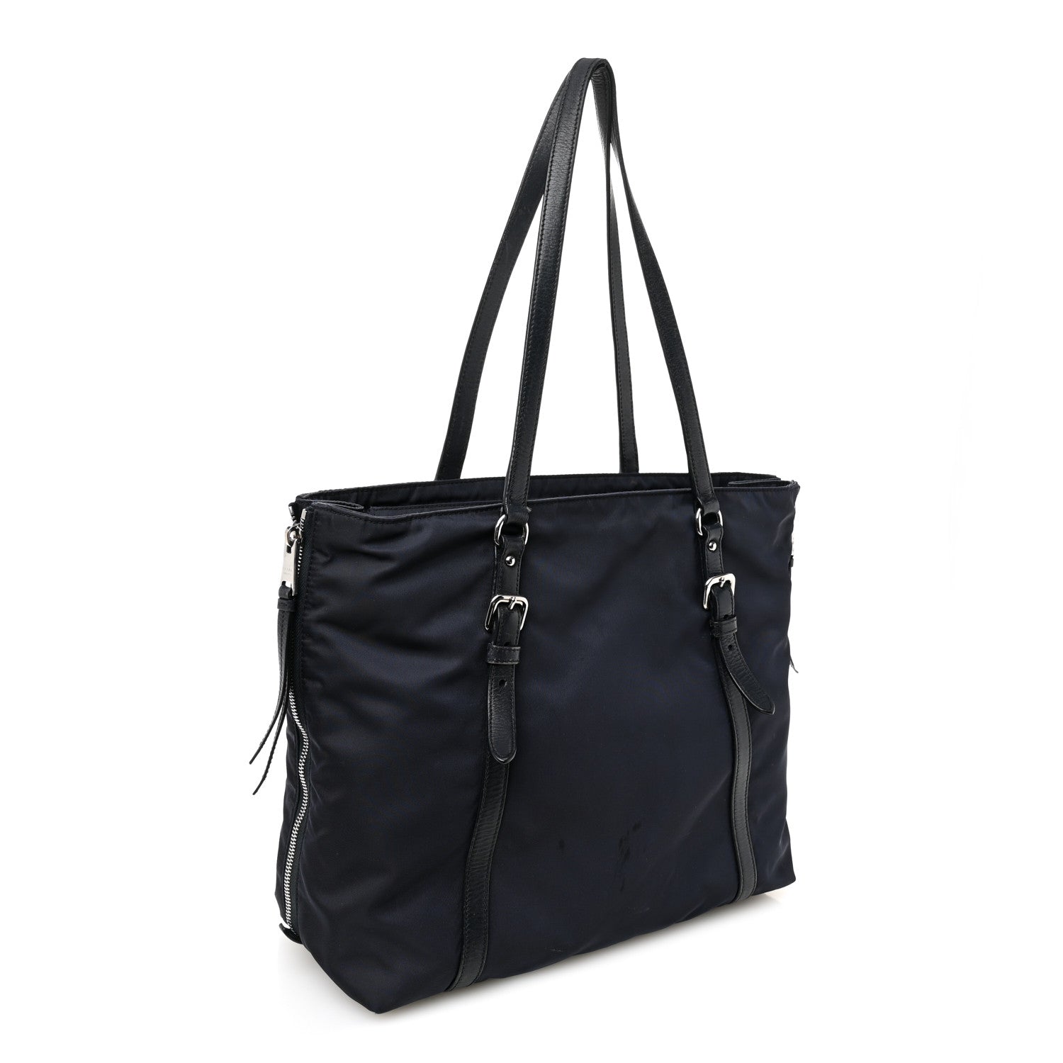 Tessuto Nylon Soft Calfskin Side Zip Tote Bag Bleu
