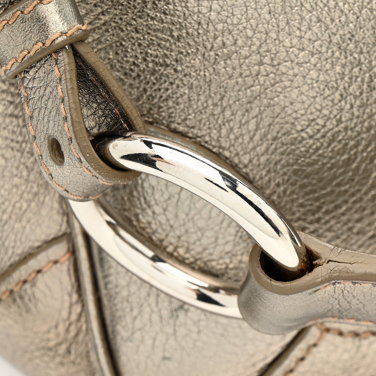 Metallic Vitello Daino Pushlock Shoulder Bag Peltro