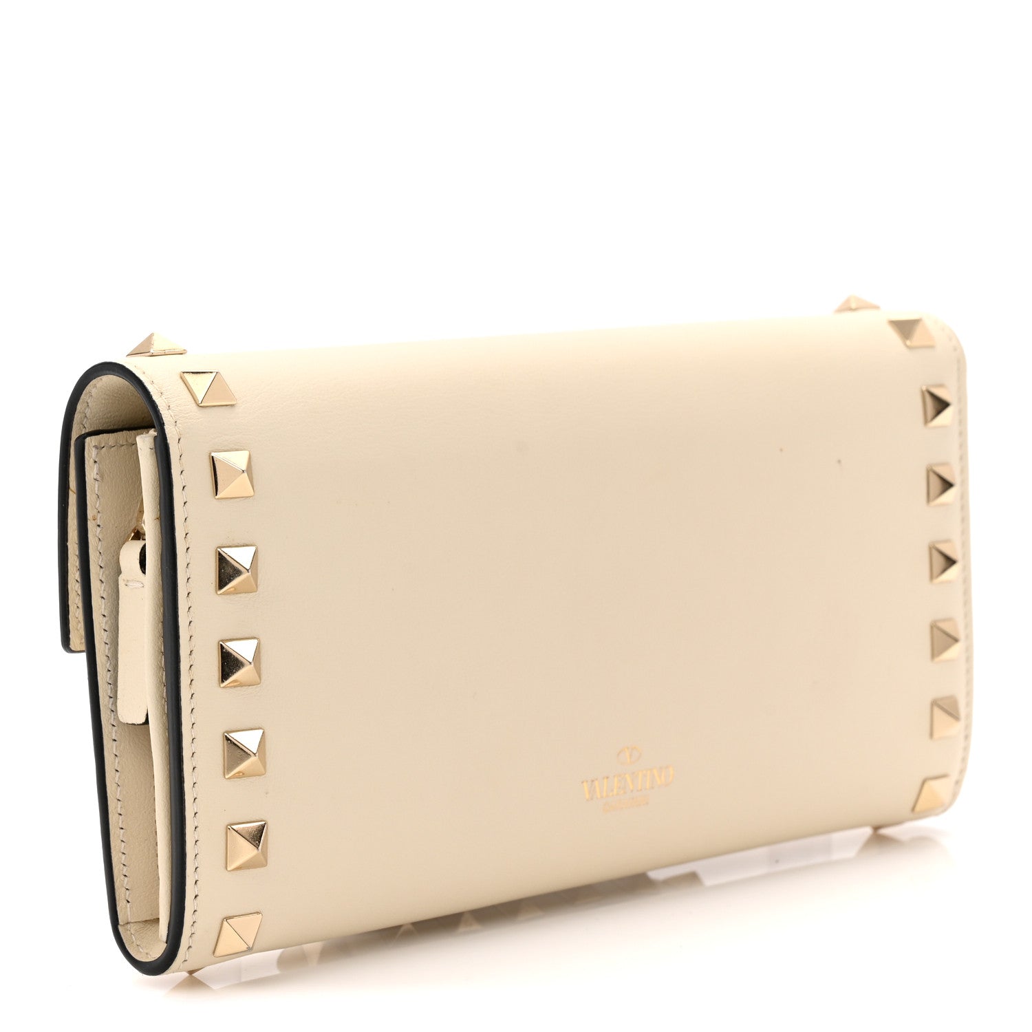 Calfskin Rockstud Wristlet Travel Wallet Light Ivory