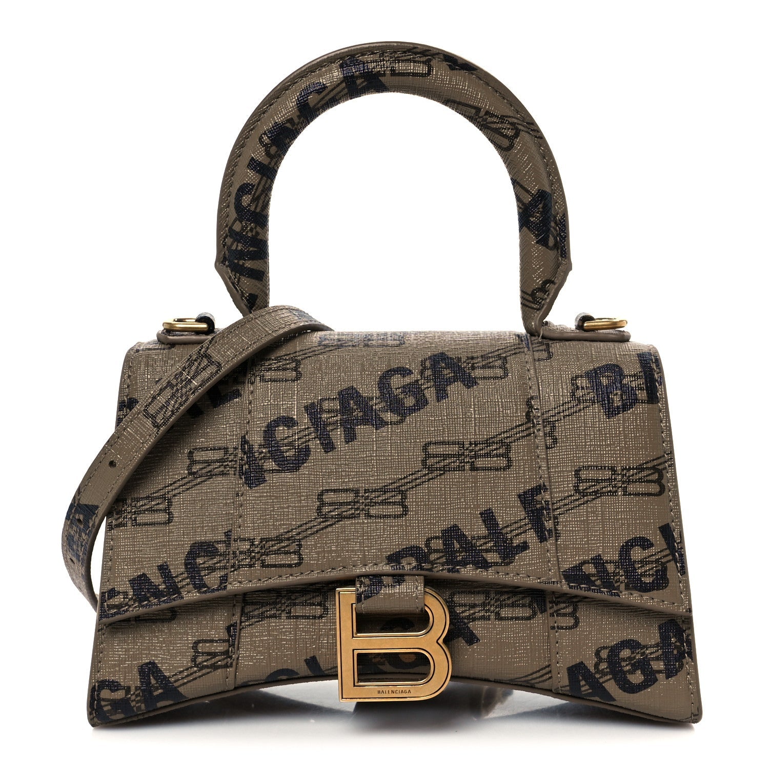Coated Canvas BB Monogram Logo Print XS Hourglass Top Handle Bag Beige Brown Black