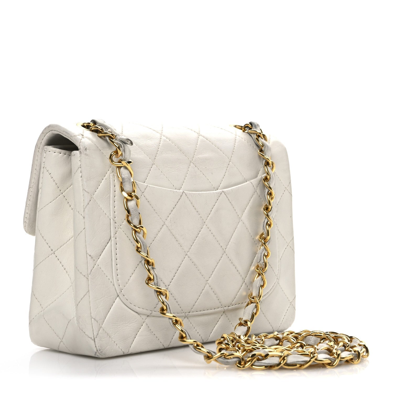 Lambskin Quilted Mini Square Flap White
