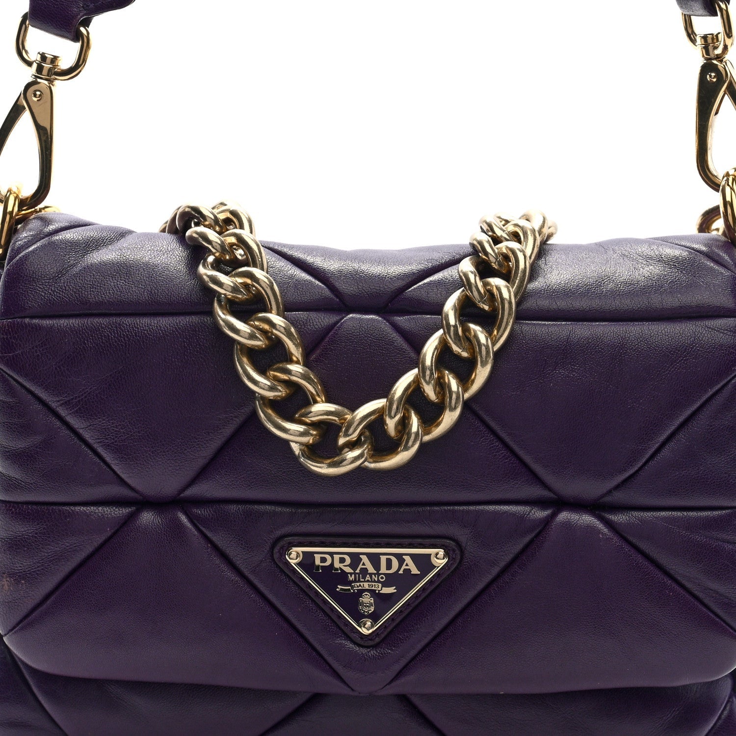 Nappa Re-Nylon Triangle Quilted Patchwork System Flap Shoulder Bag Viola