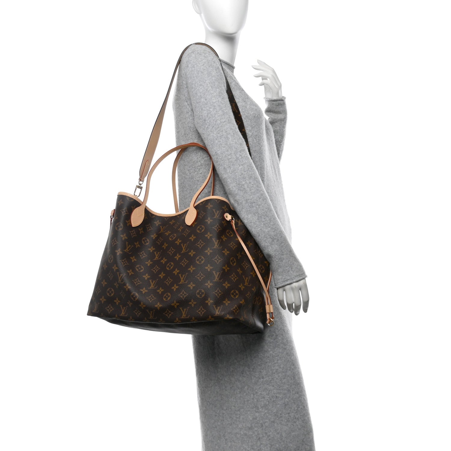 Monogram Stamped Inside Out Neverfull Bandouliere GM Beige