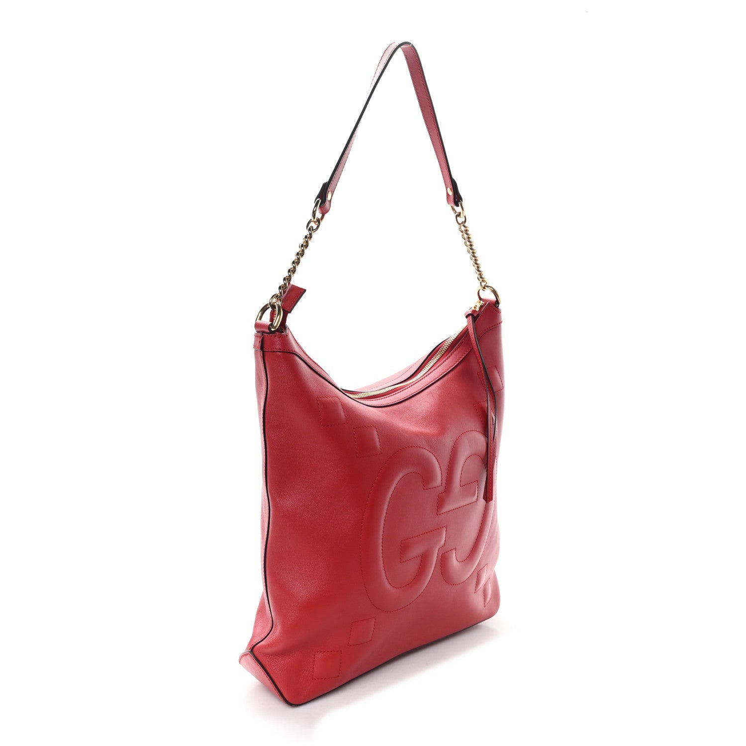 Apollo Calfskin GG Dadini Embroidered Chain Hobo Hibiscus Red
