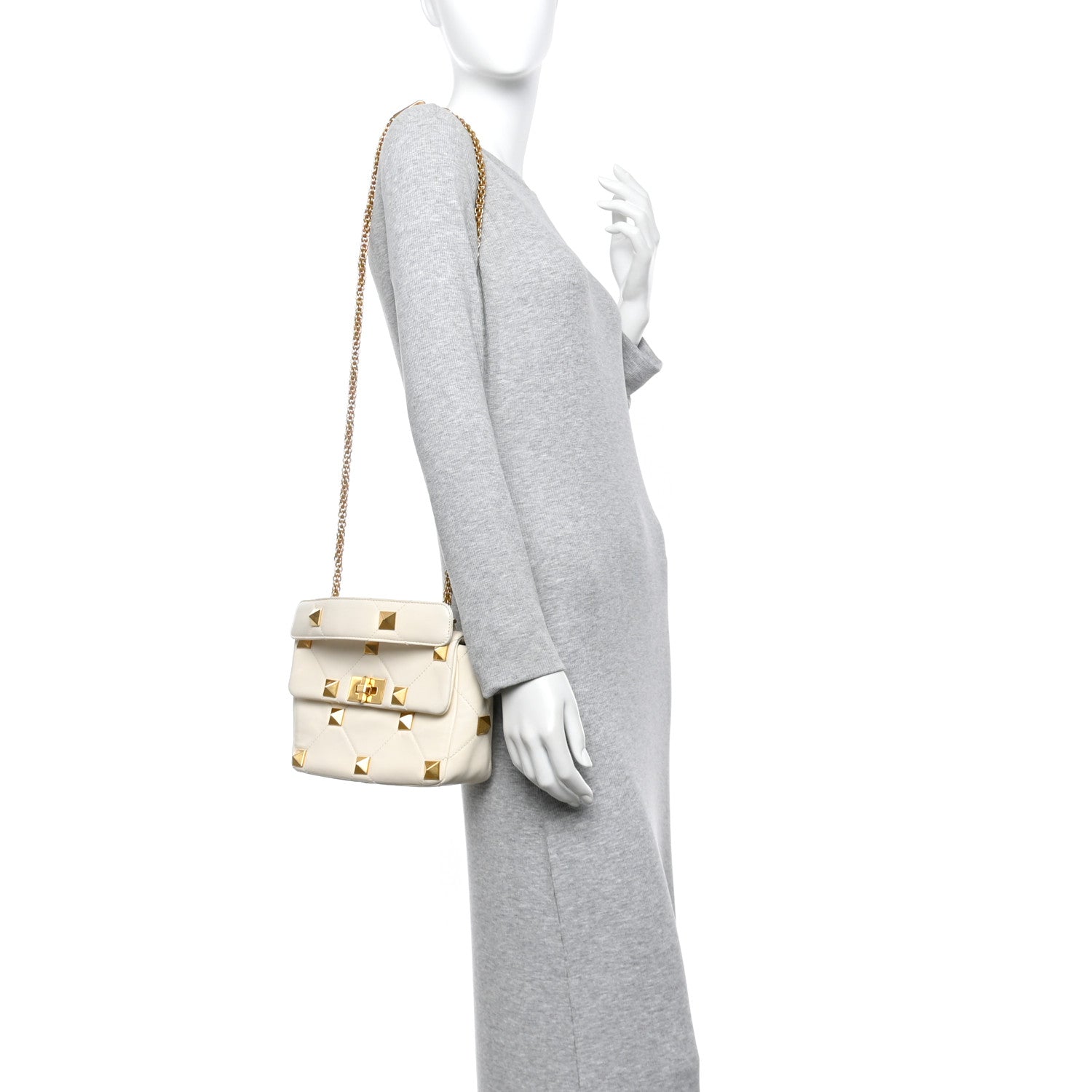 Nappa Medium Roman Stud Shoulder Bag Ivory