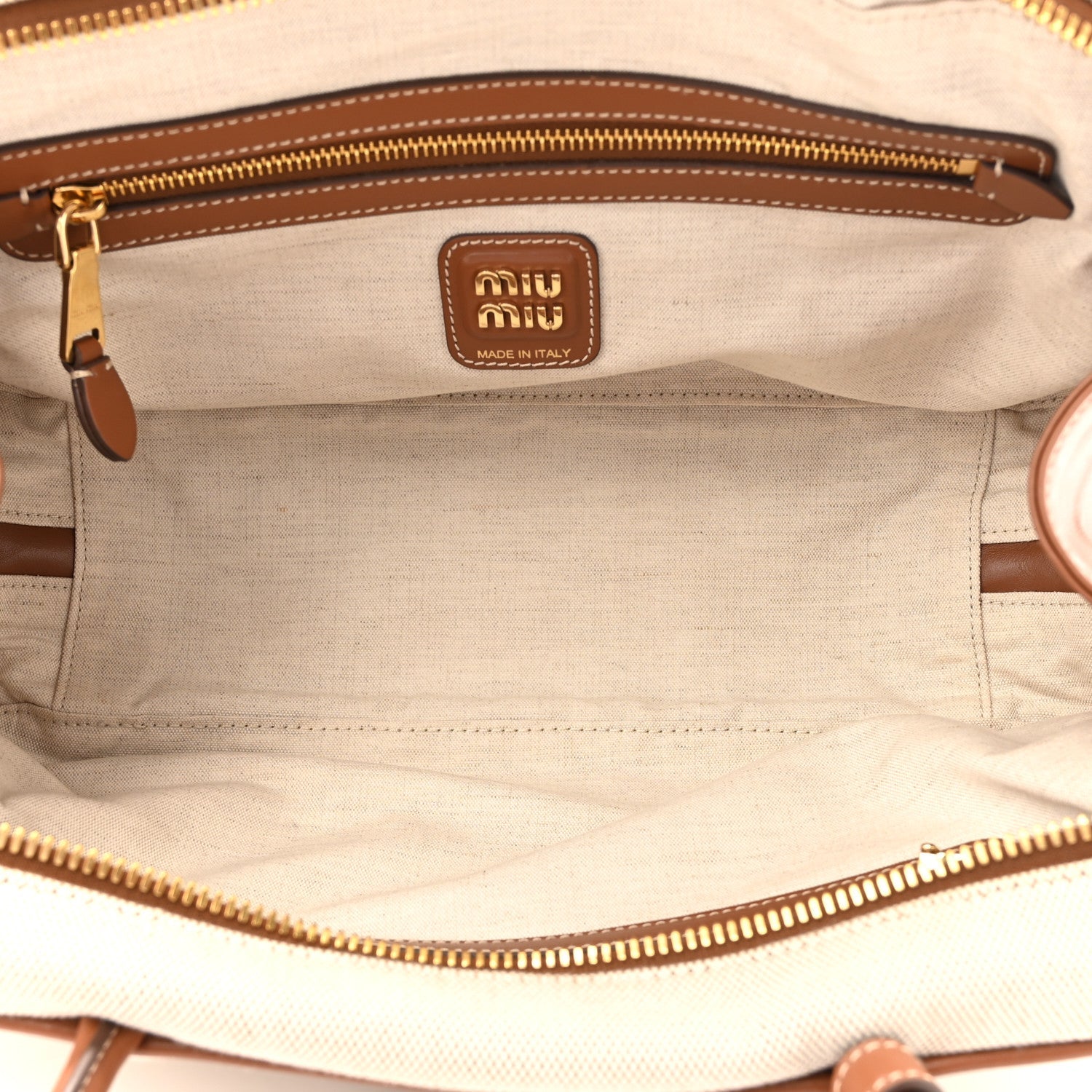 Canvas Calfskin Large Beau Top Handle Bag Naturale Brandy