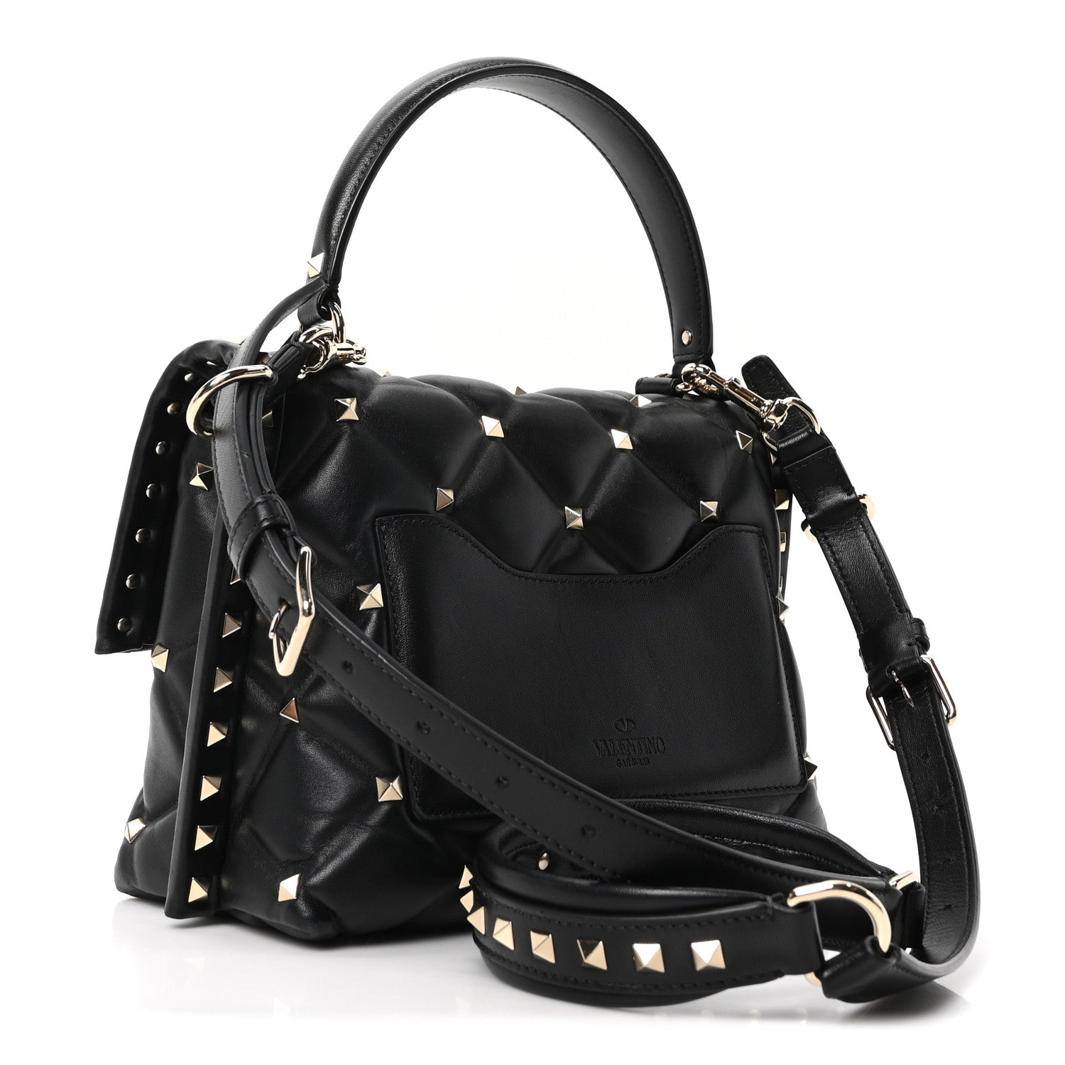 Lambskin VLTN Print Candystud Top Handle Bag Black
