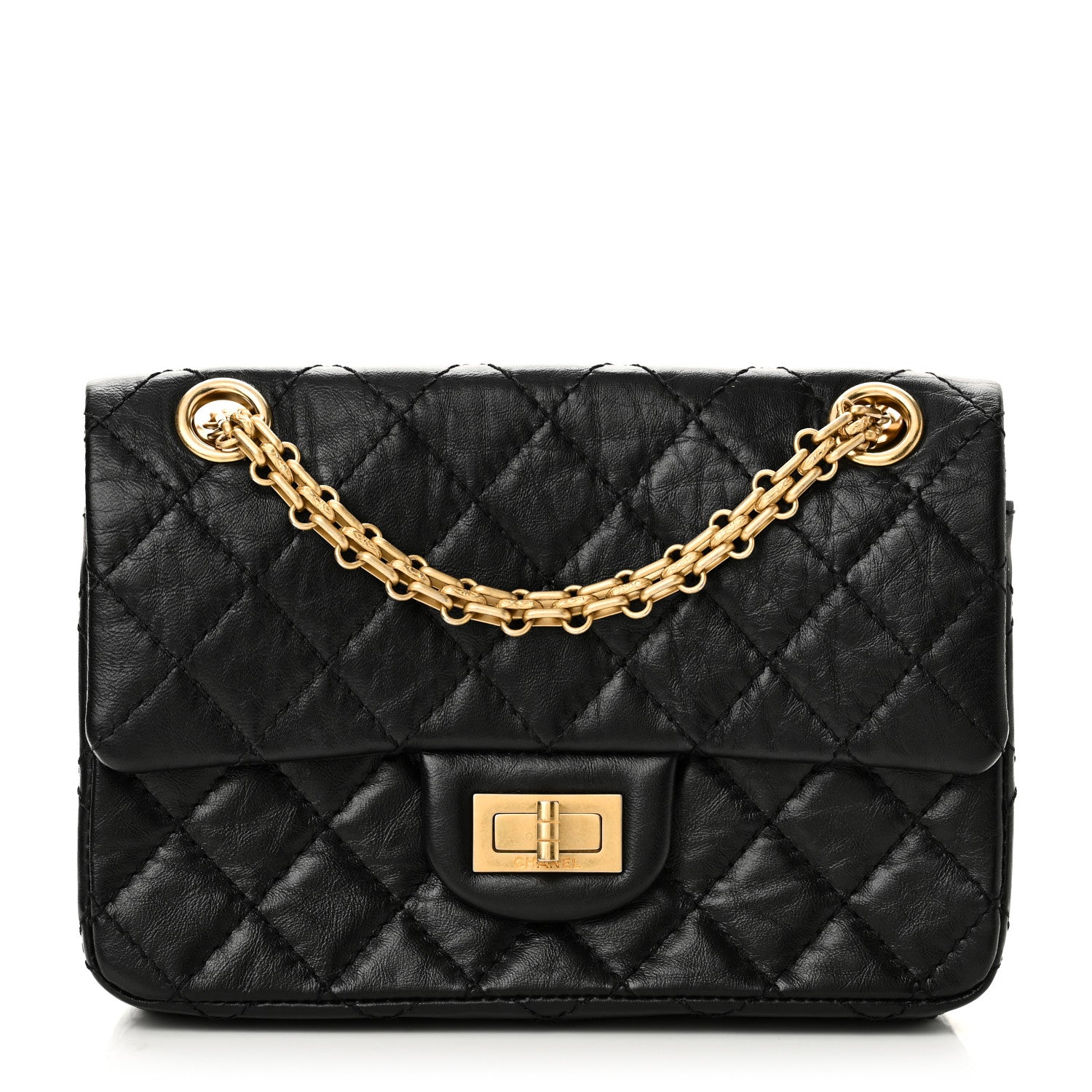 Aged Calfskin Quilted 2.55 Reissue Mini Flap Black