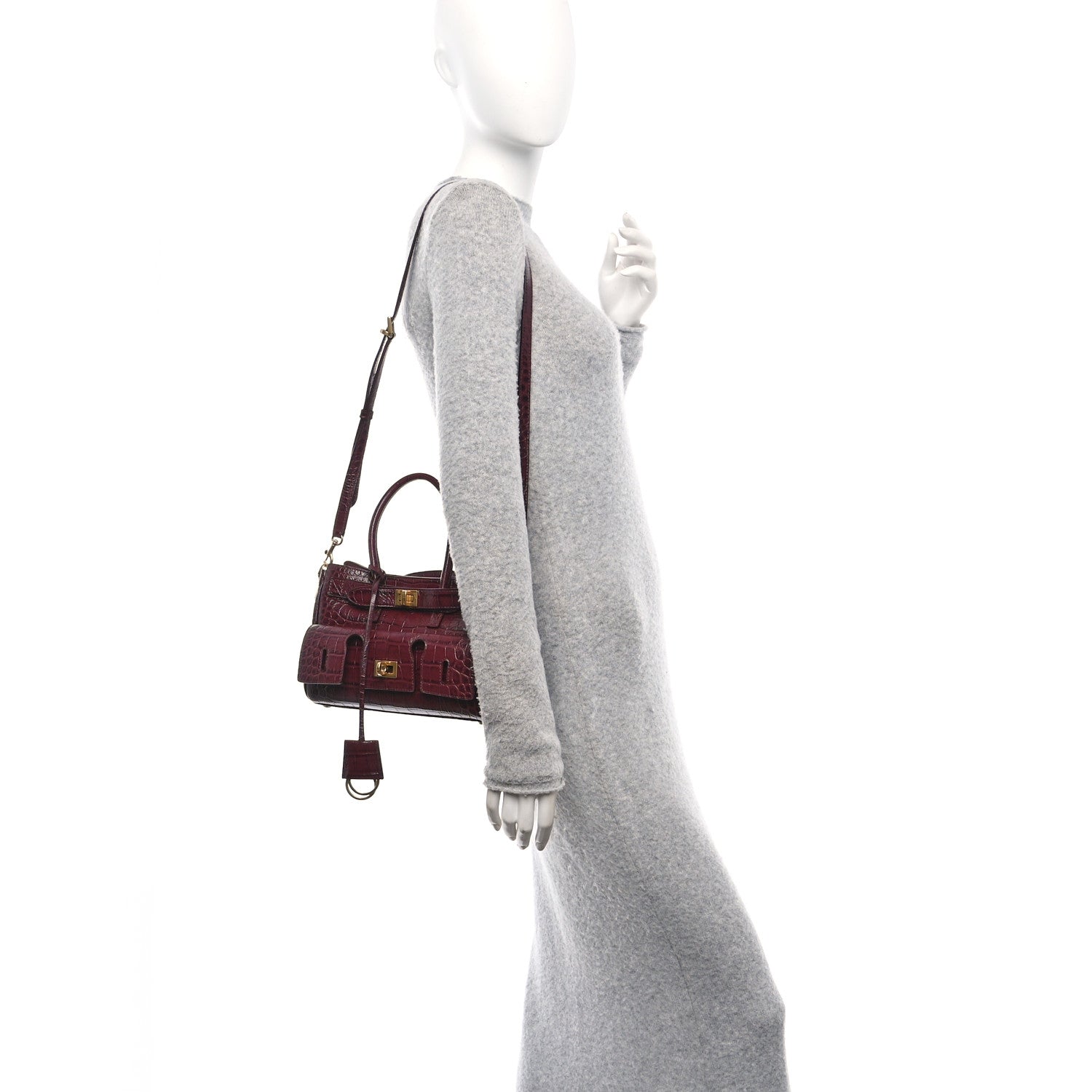 Calfskin Crocodile Embossed Mini Bel Air Carry All Bag Dark Burgundy