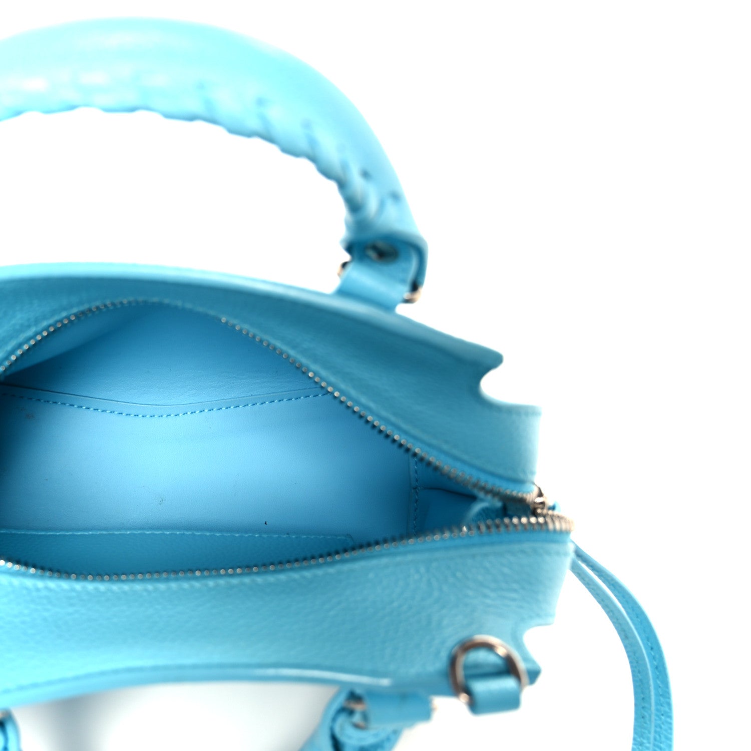 Grained Calfskin Neo Classic Silver Hardware Mini City Azur