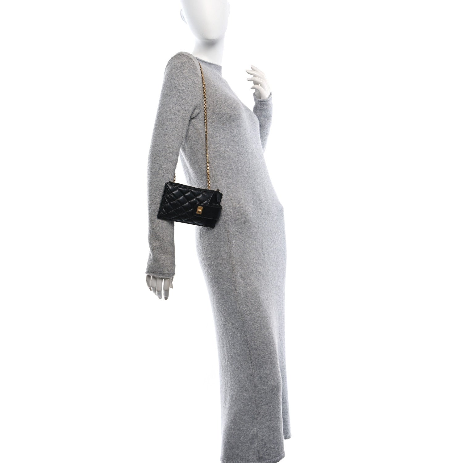 Aged Calfskin Quilted Reissue Phone Holder With Chain Bag Black