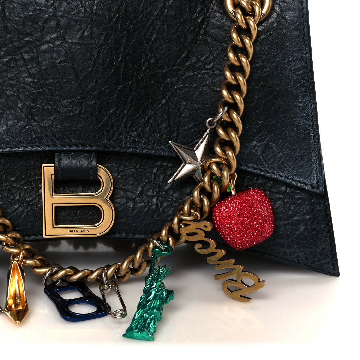 Crushed Calfskin Quilted Small Souvenirs Crush Chain Bag Black