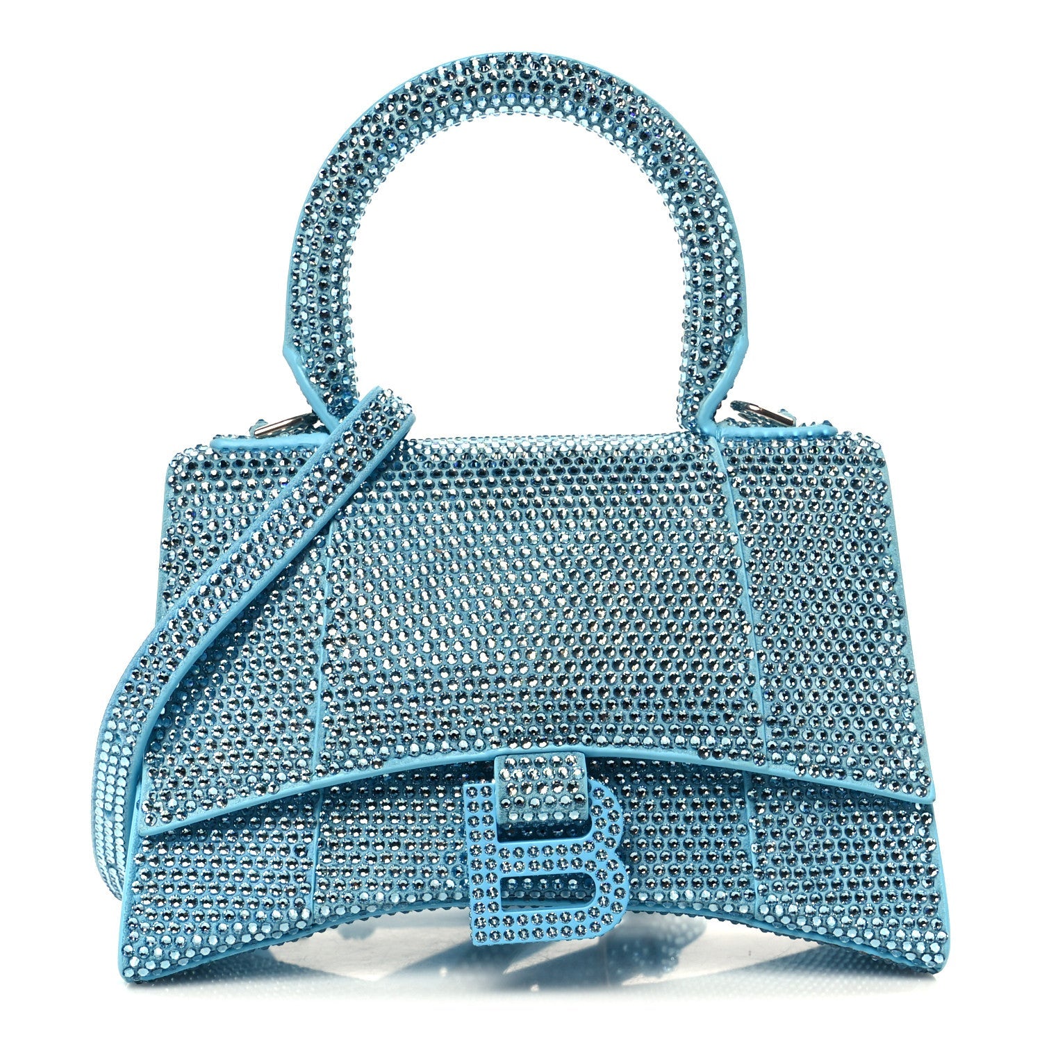 Strass Suede Hourglass Top Handle Bag XS Light Blue
