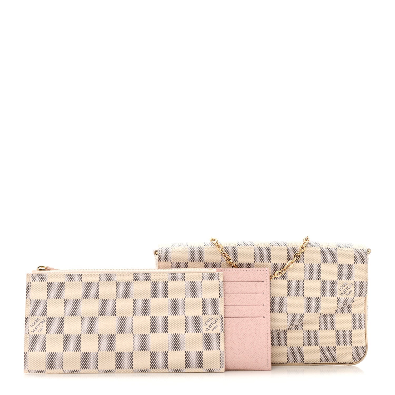 Damier Azur Pochette Felicie Chain Wallet Rose Ballerine