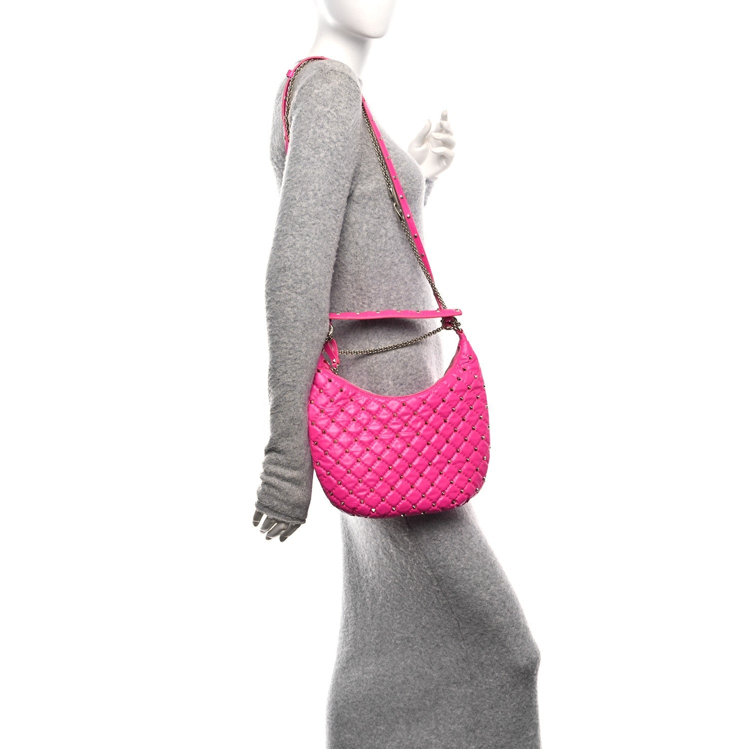 Nappa Small Rockstud Spike Hobo Fuxia