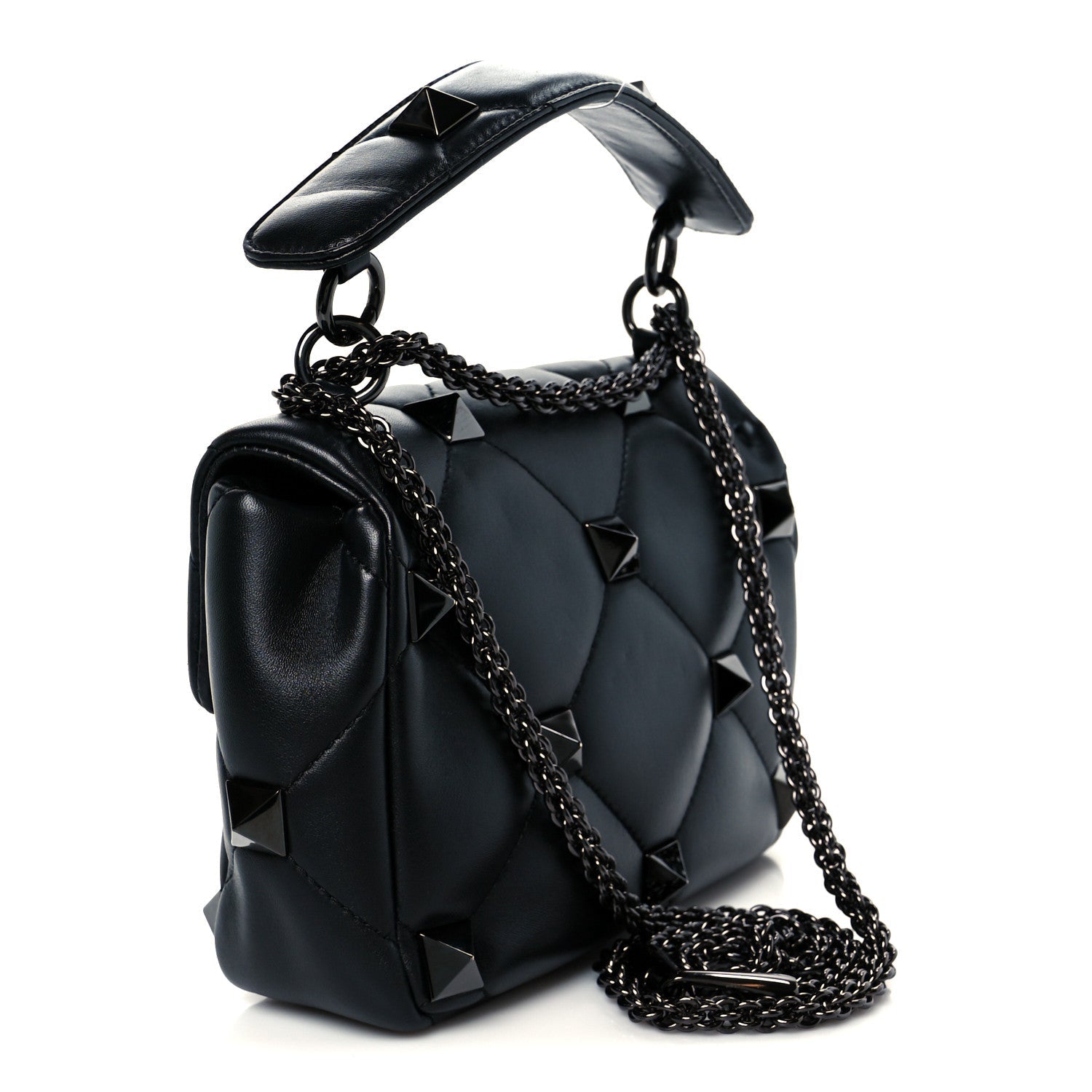 Nappa Monochrome Medium Roman Stud Shoulder Bag Black