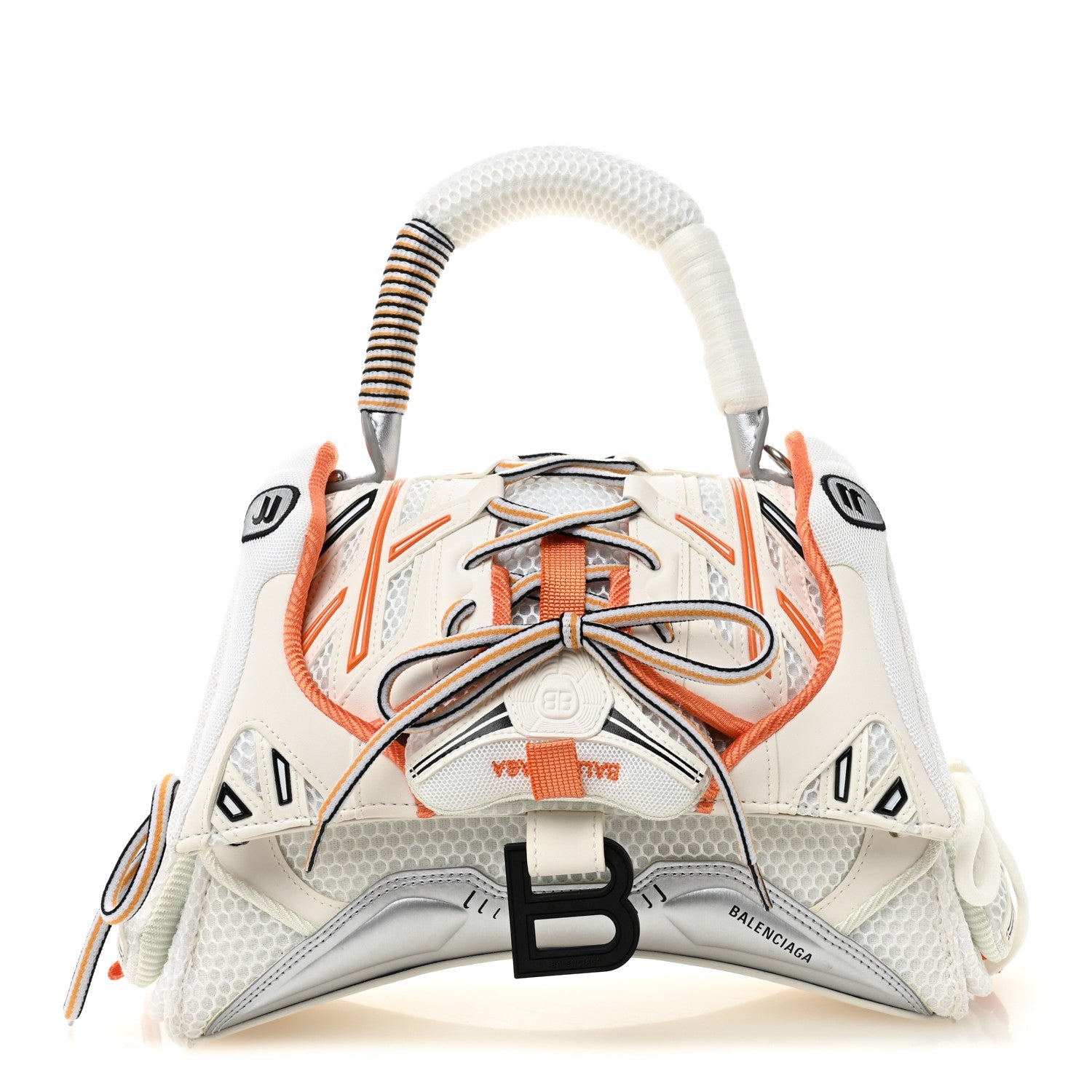 Faux Calfskin Fabric Glow In The Dark Small Sneakerhead Top Handle Bag White Orange