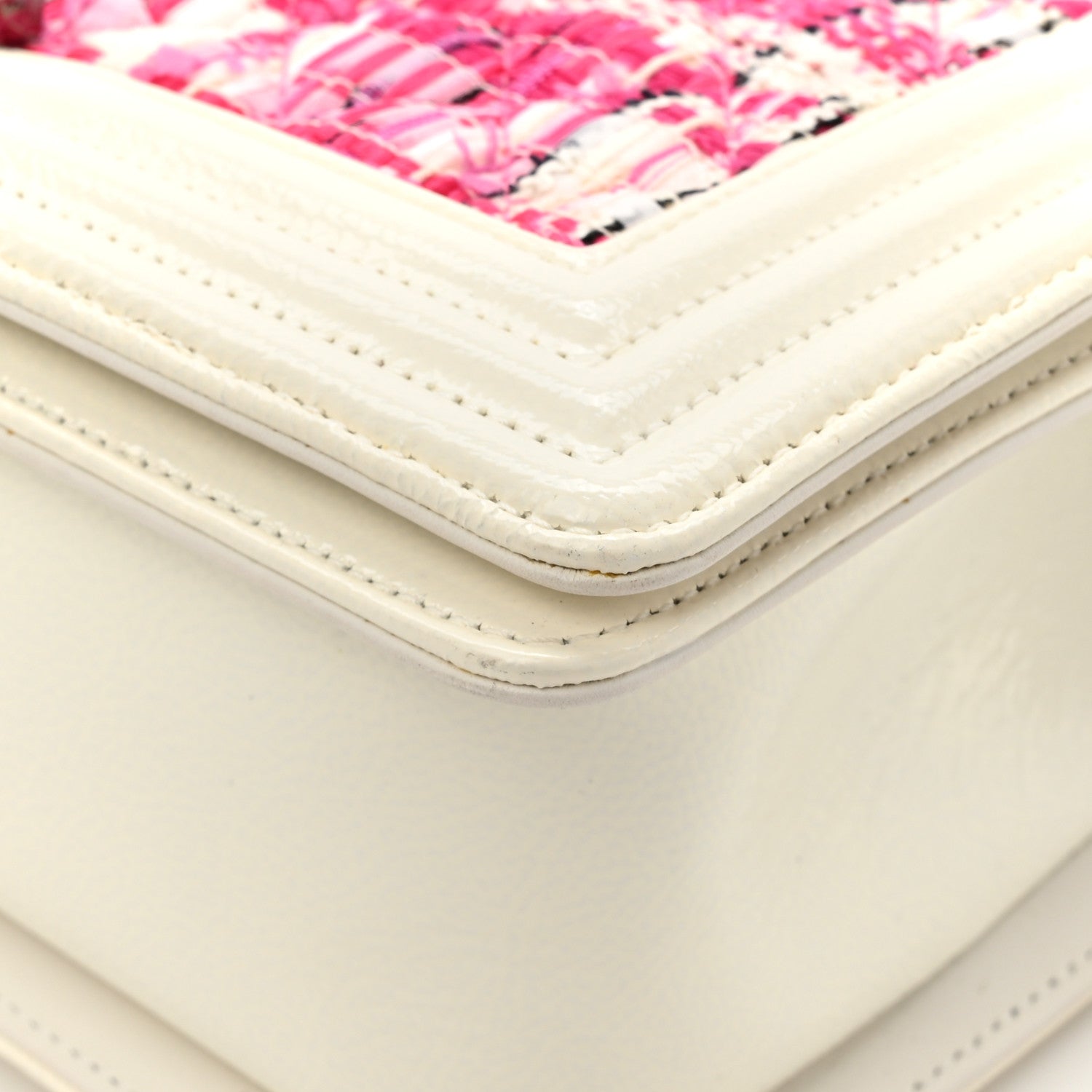 Patent Tweed Medium Boy Flap White