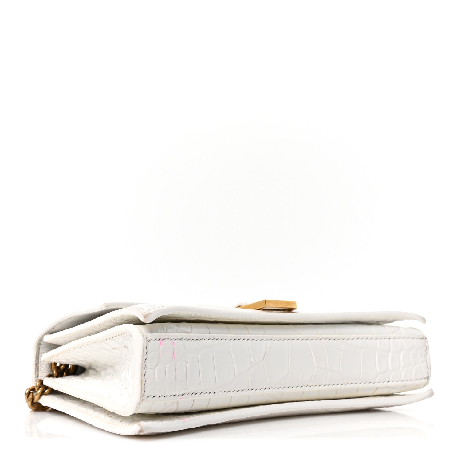 Calfskin Crocodile Small Crush Chain Bag White