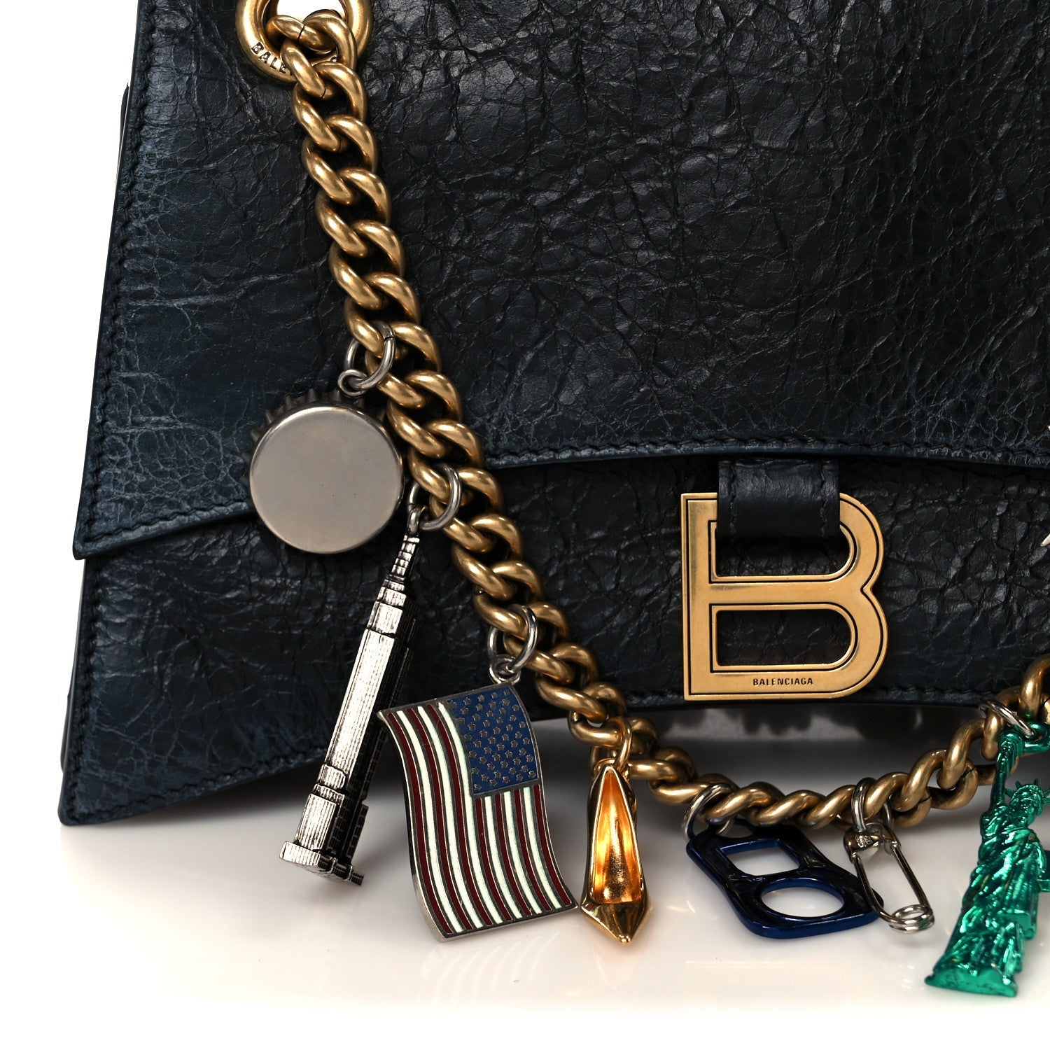 Crushed Calfskin Quilted Small Souvenirs Crush Chain Bag Black