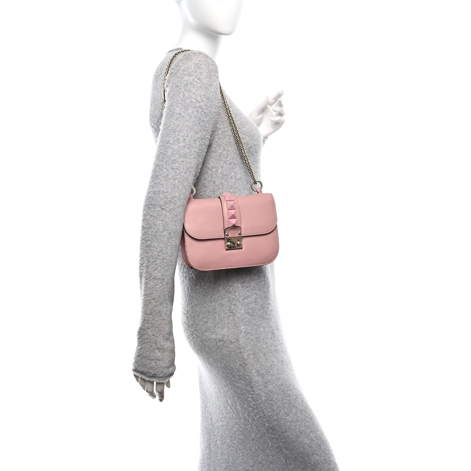 Vitello Enamel Small Glam Lock Rockstud Flap Water Rose