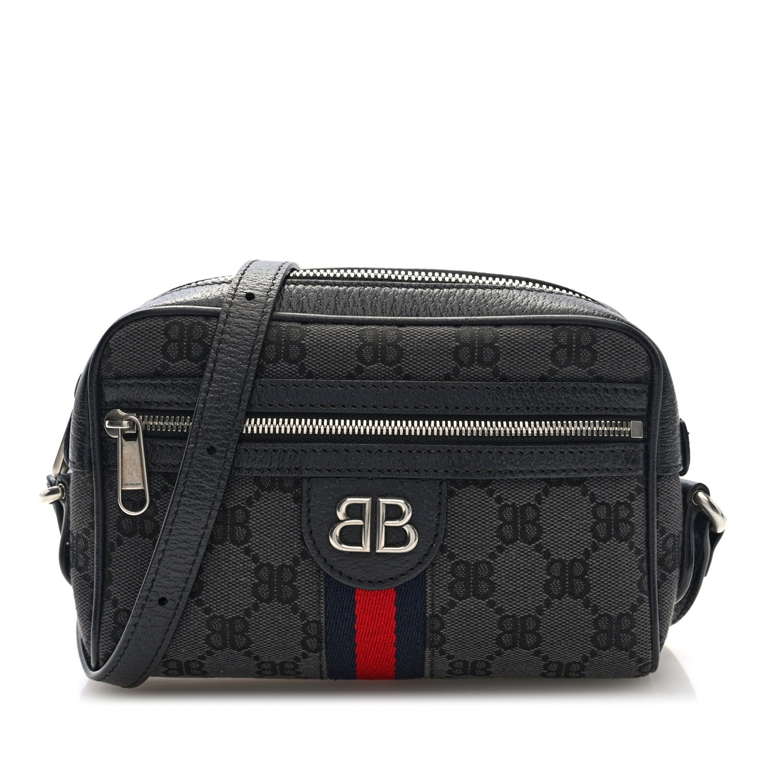 X BALENCIAGA BB Monogram Web Mini Ophidia Shoulder Bag Black