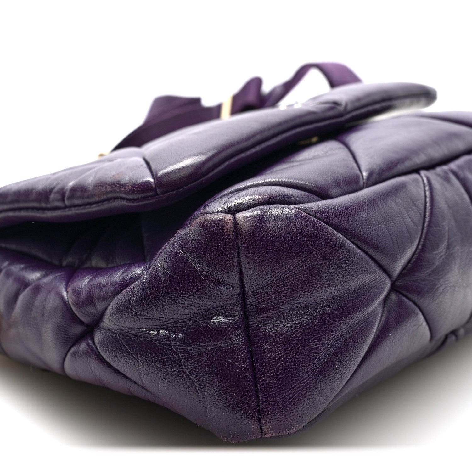 Nappa Re-Nylon Triangle Quilted Patchwork System Flap Shoulder Bag Viola