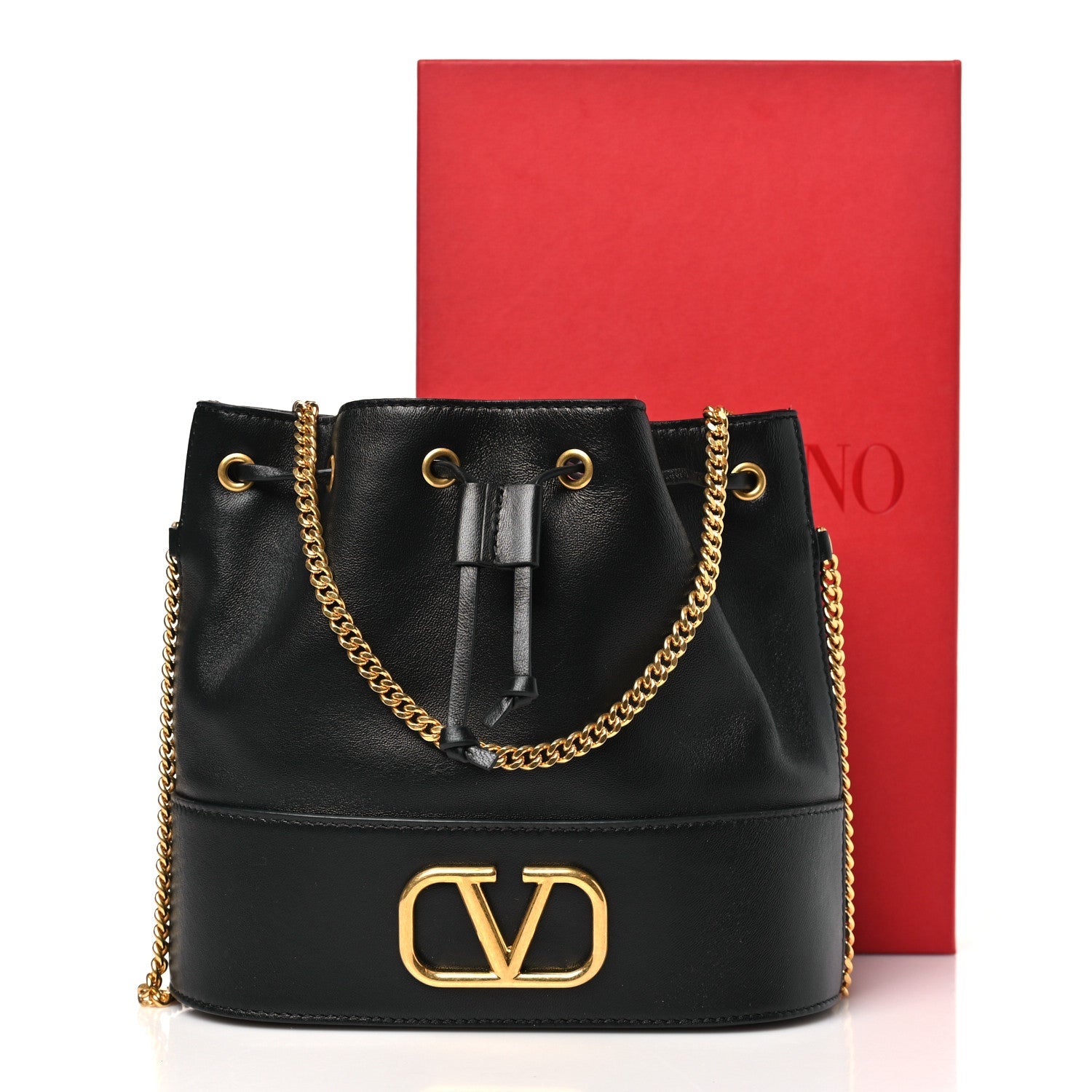 Nappa Mini VLogo Signature Chain Bucket Bag Black