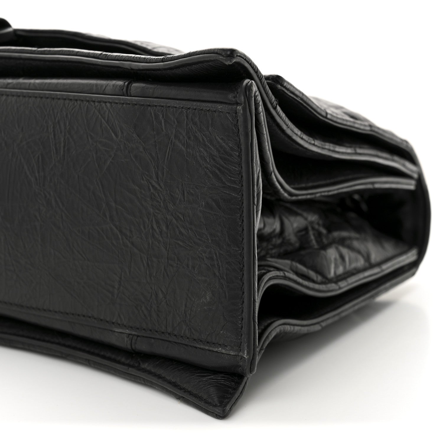 Crushed Calfskin Quilted Matte Black Hardware Large Crush Chain Bag Black