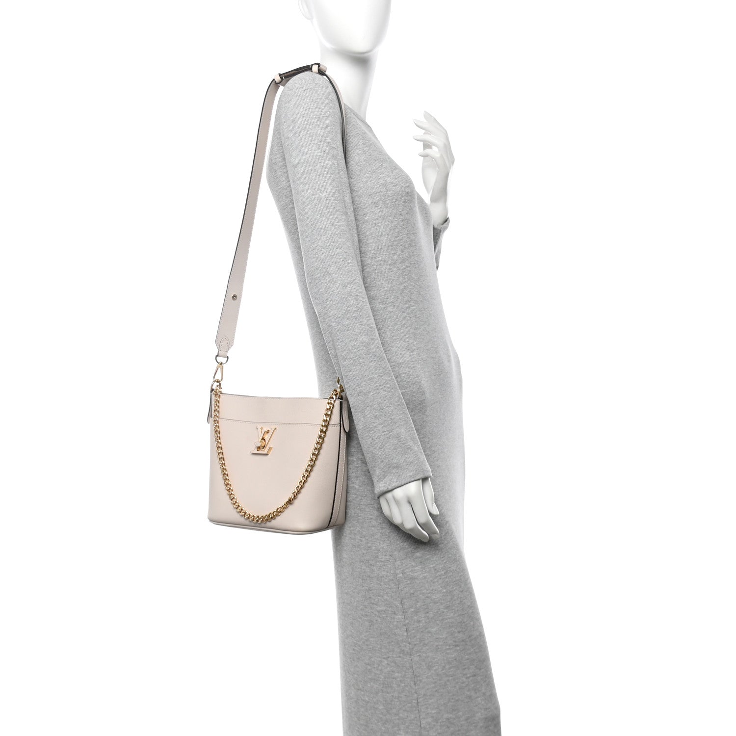 Grained Calfskin Lock and Walk Bucket Quartz