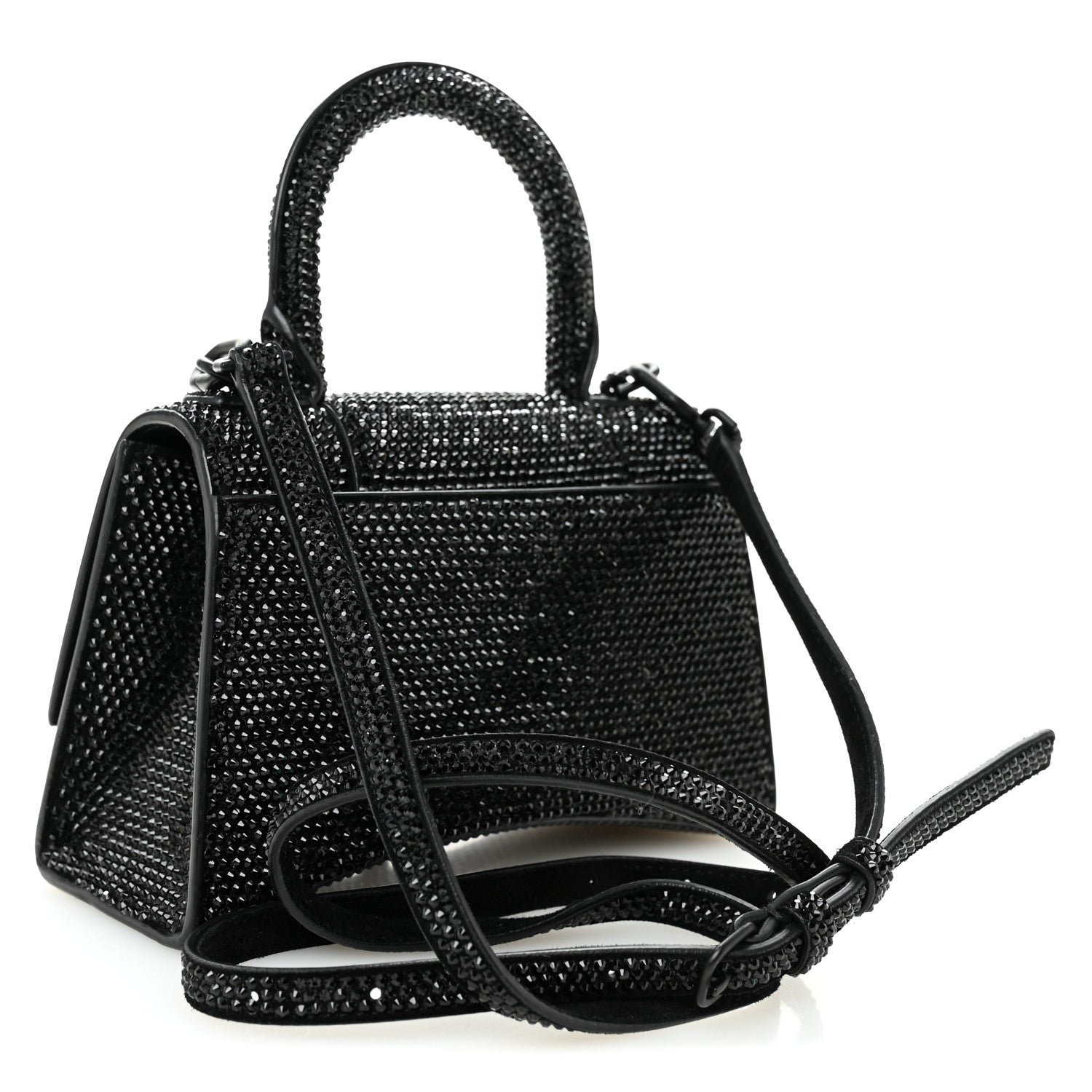 Strass Suede Hourglass Top Handle Bag XS Black Jet