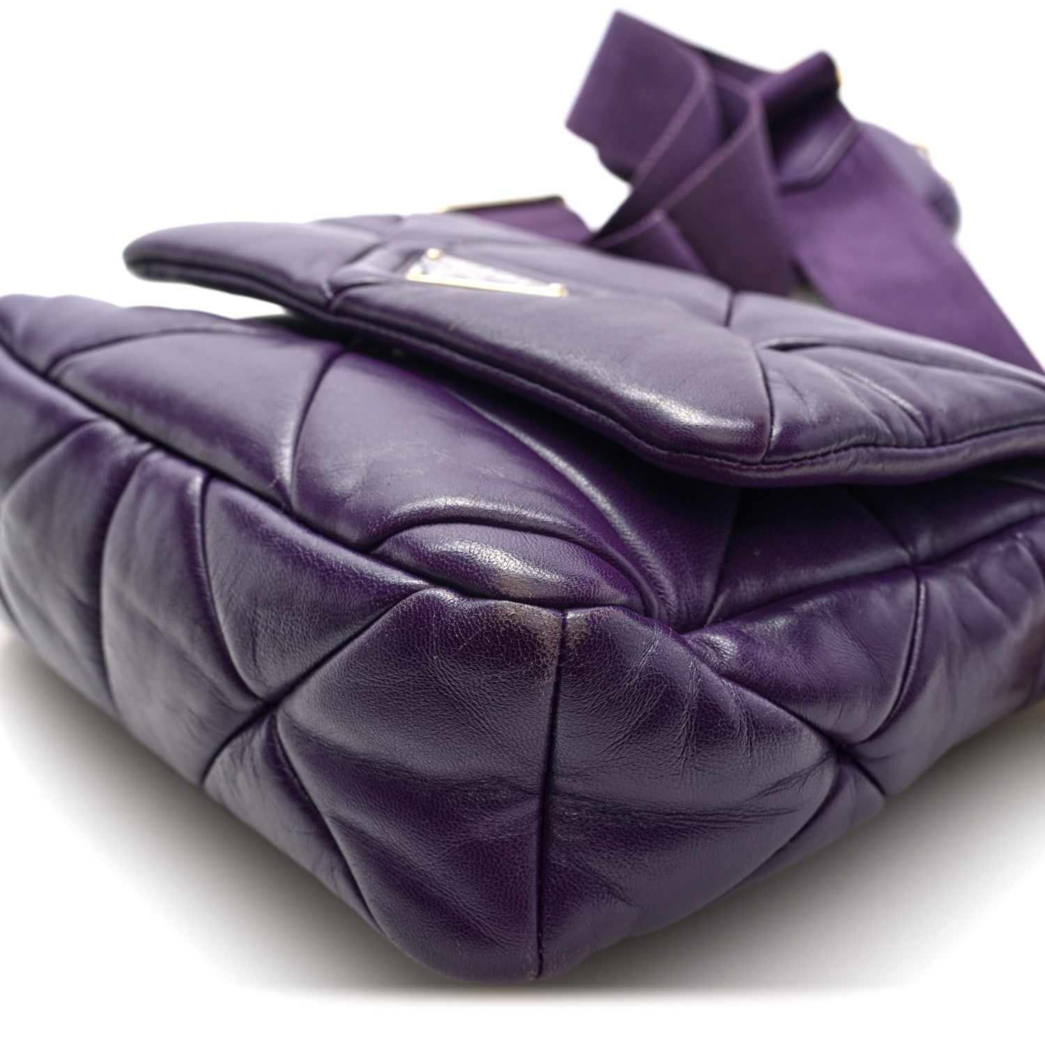 Nappa Re-Nylon Triangle Quilted Patchwork System Flap Shoulder Bag Viola