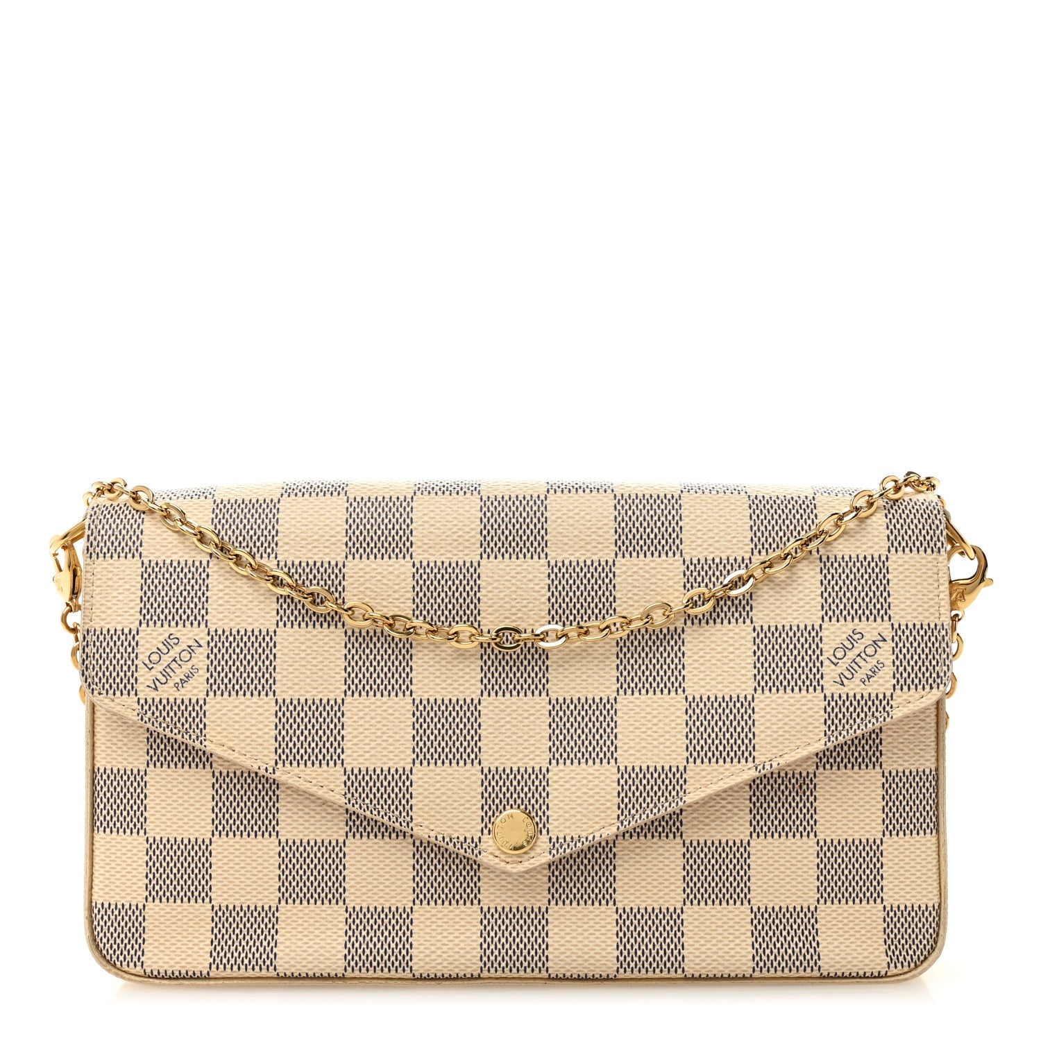 Damier Azur Pochette Felicie Chain Wallet Rose Ballerine